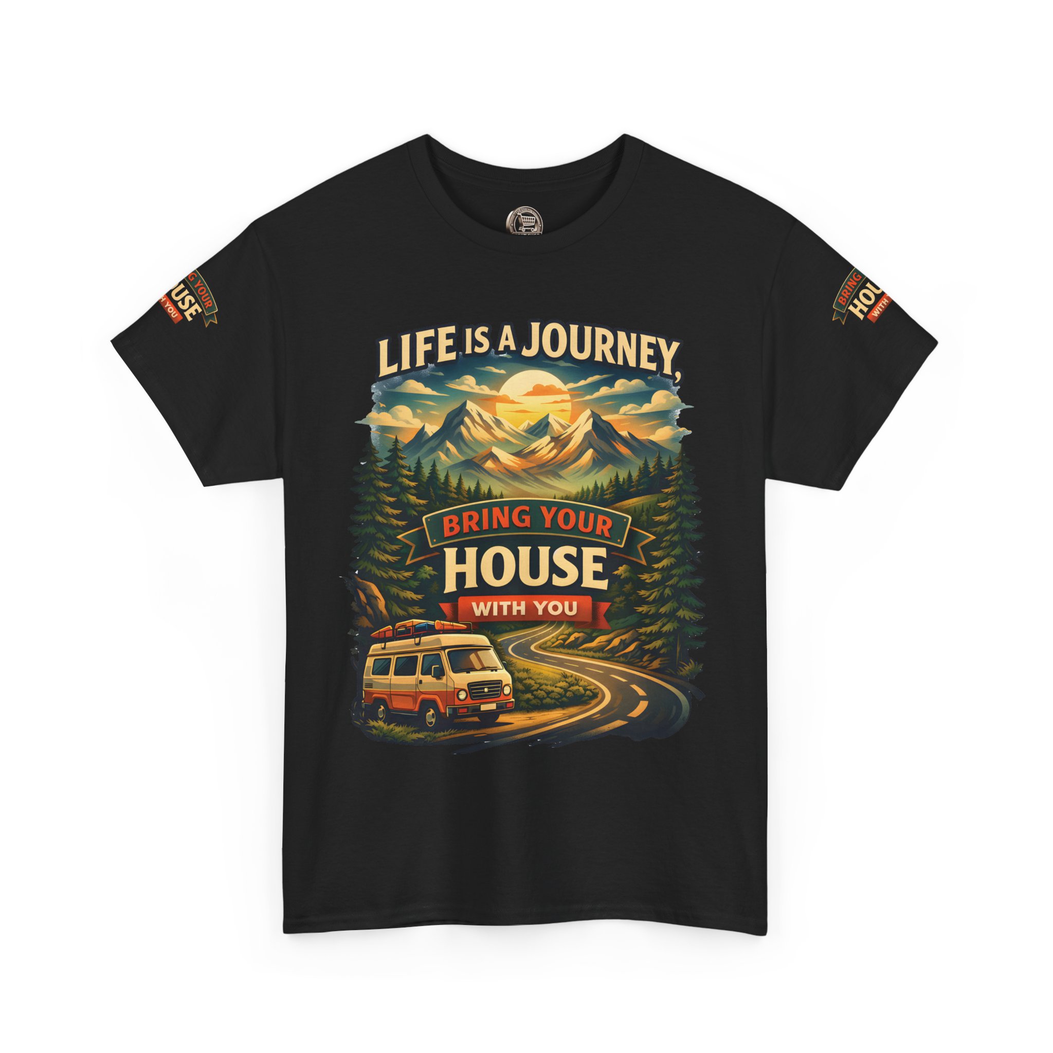 15659098151750048494_2048.jpeg Unisex Heavy Cotton Tee — "Live Is A Journey-Bring Your House With You" Design Scenic-Line