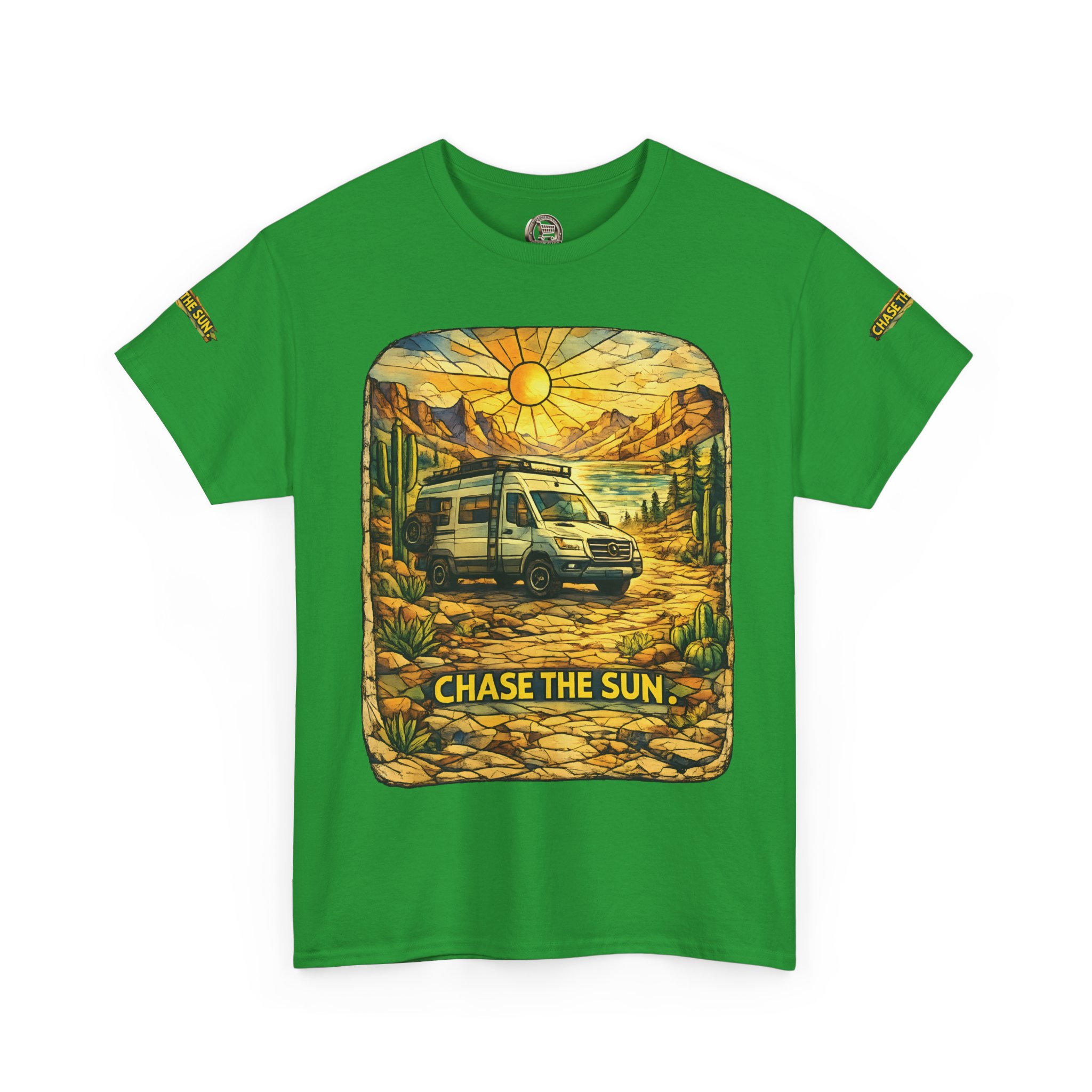Unisex Heavy Cotton Tee — "Chase The Sun" Design Cubic-Line