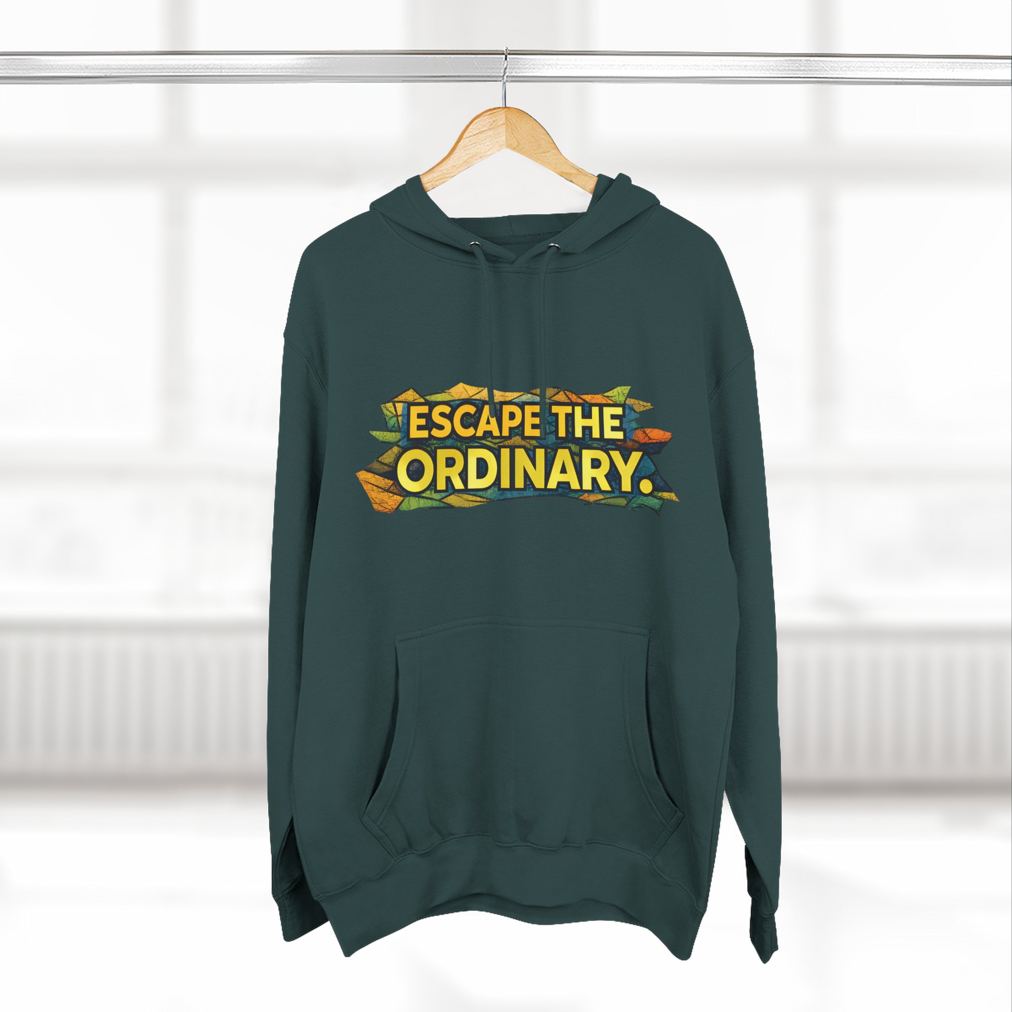 Three-Panel Fleece Hoodie - "Escape The Ordinary" Design Cubic-Line