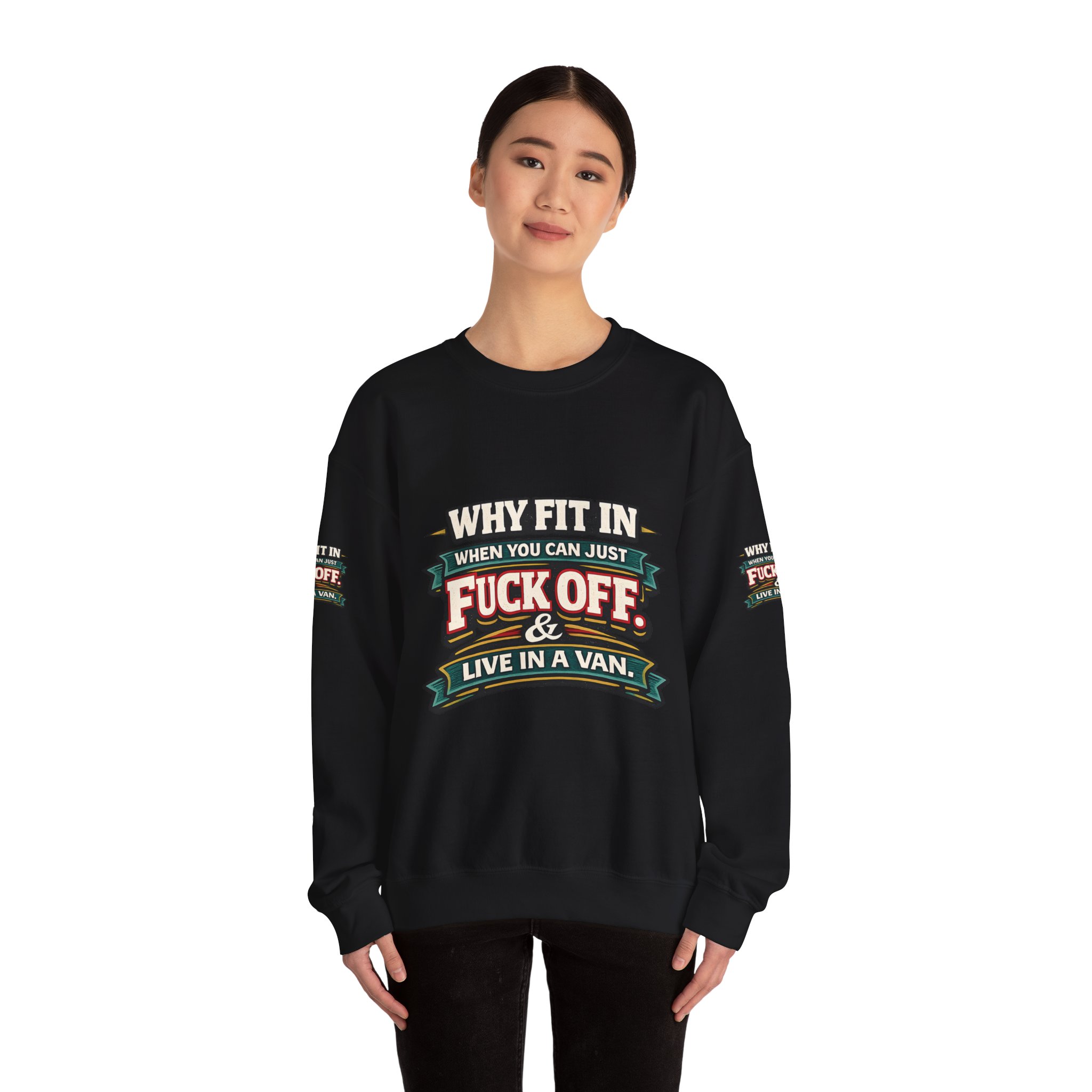 Unisex Heavy Blend™ Crewneck Sweatshirt — "Why Fit In" Design F**K-Line