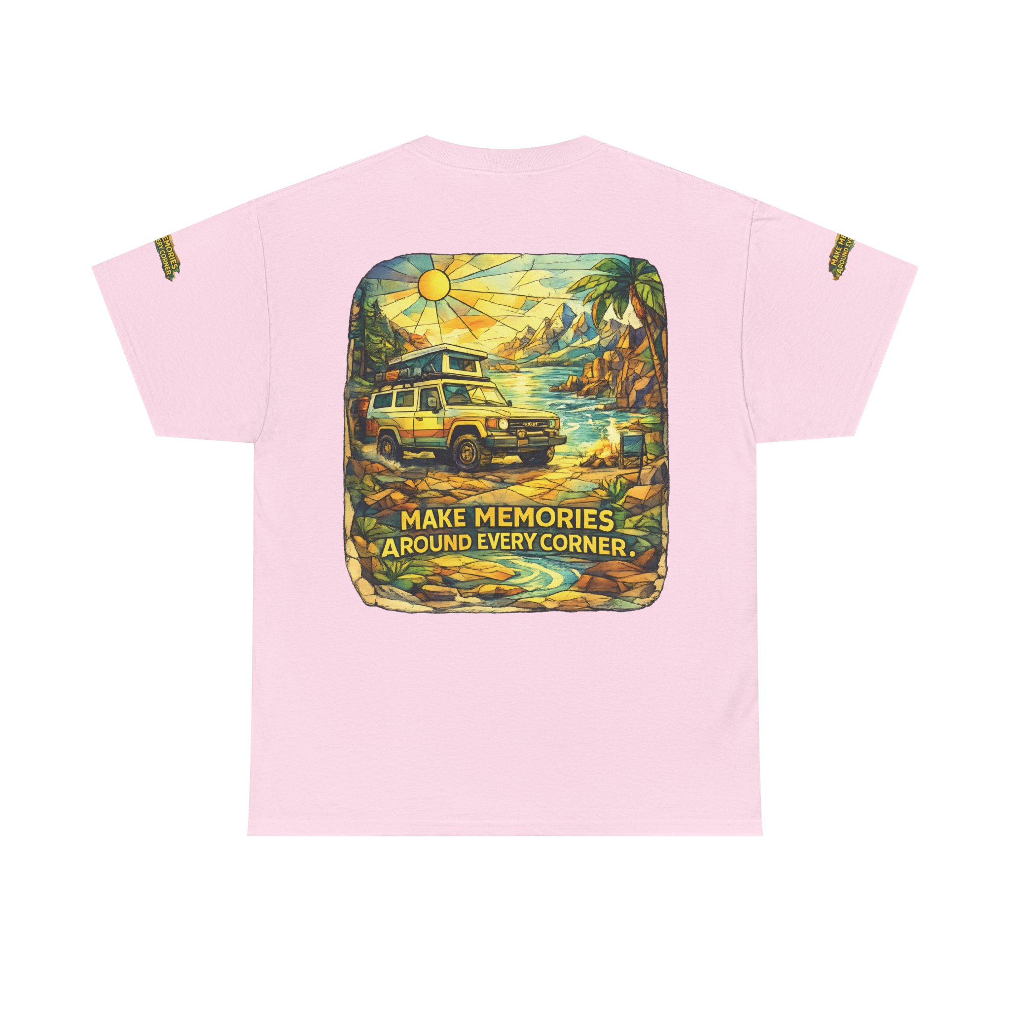 15669246735938606622_2048.jpeg Unisex Heavy Cotton Tee — "Make Memories Around Every Corner" Design Cubic-Line