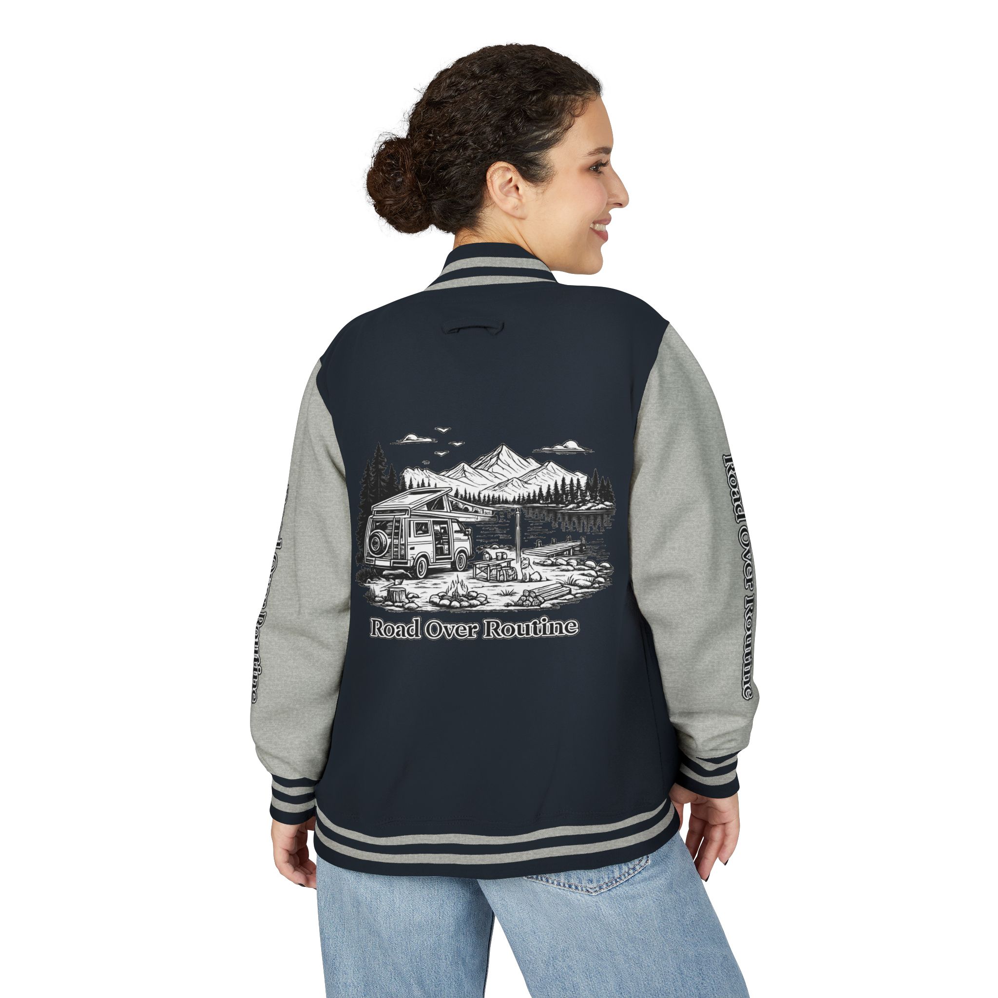 Unisex Heavyweight Letterman Jacket — "Road Over Routine" Travel Varsity Coat