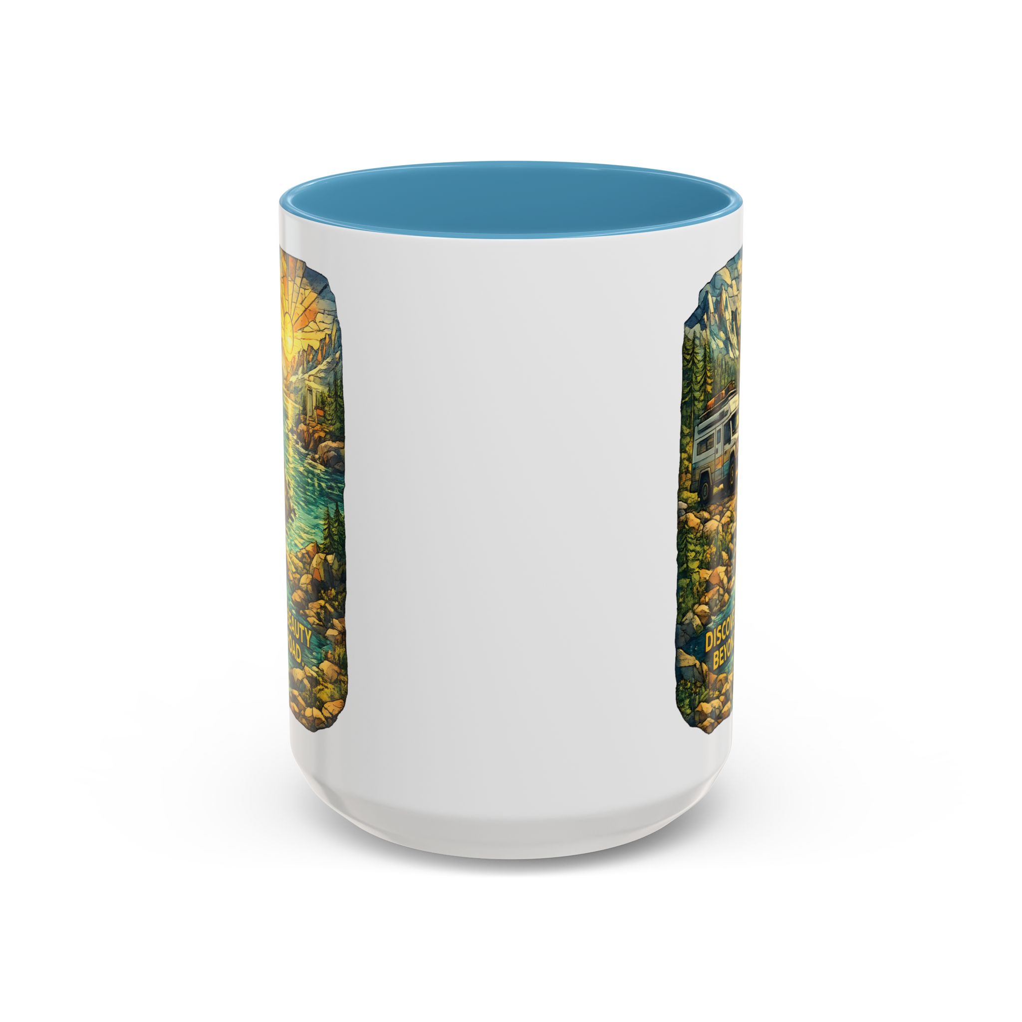 15678478423285179189_2048.jpeg Accent Coffee Mug (11, 15oz) — "Discover The Bieuty Beyond The Road" Design Cubic-Line