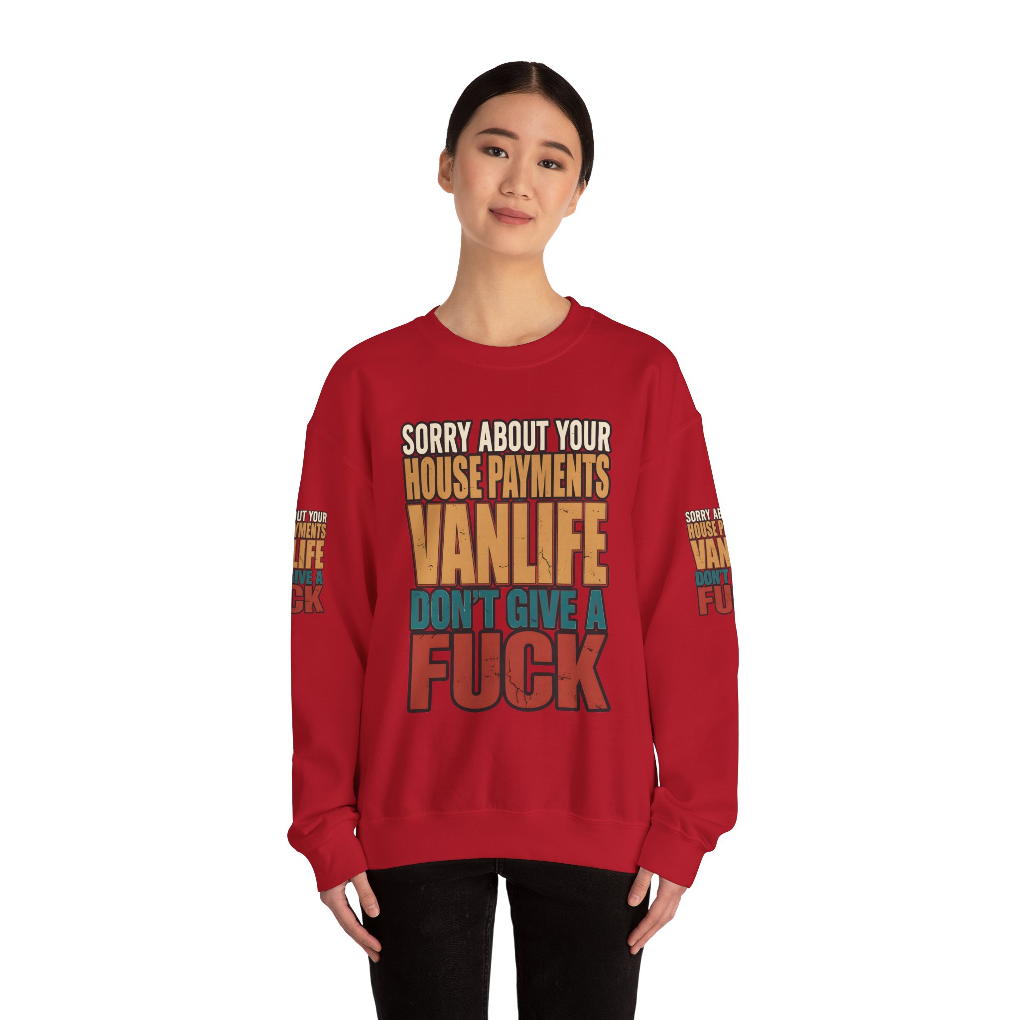 Unisex Heavy Blend™ Crewneck Sweatshirt — "Sorry About Your House Payments" Design F**K-Line