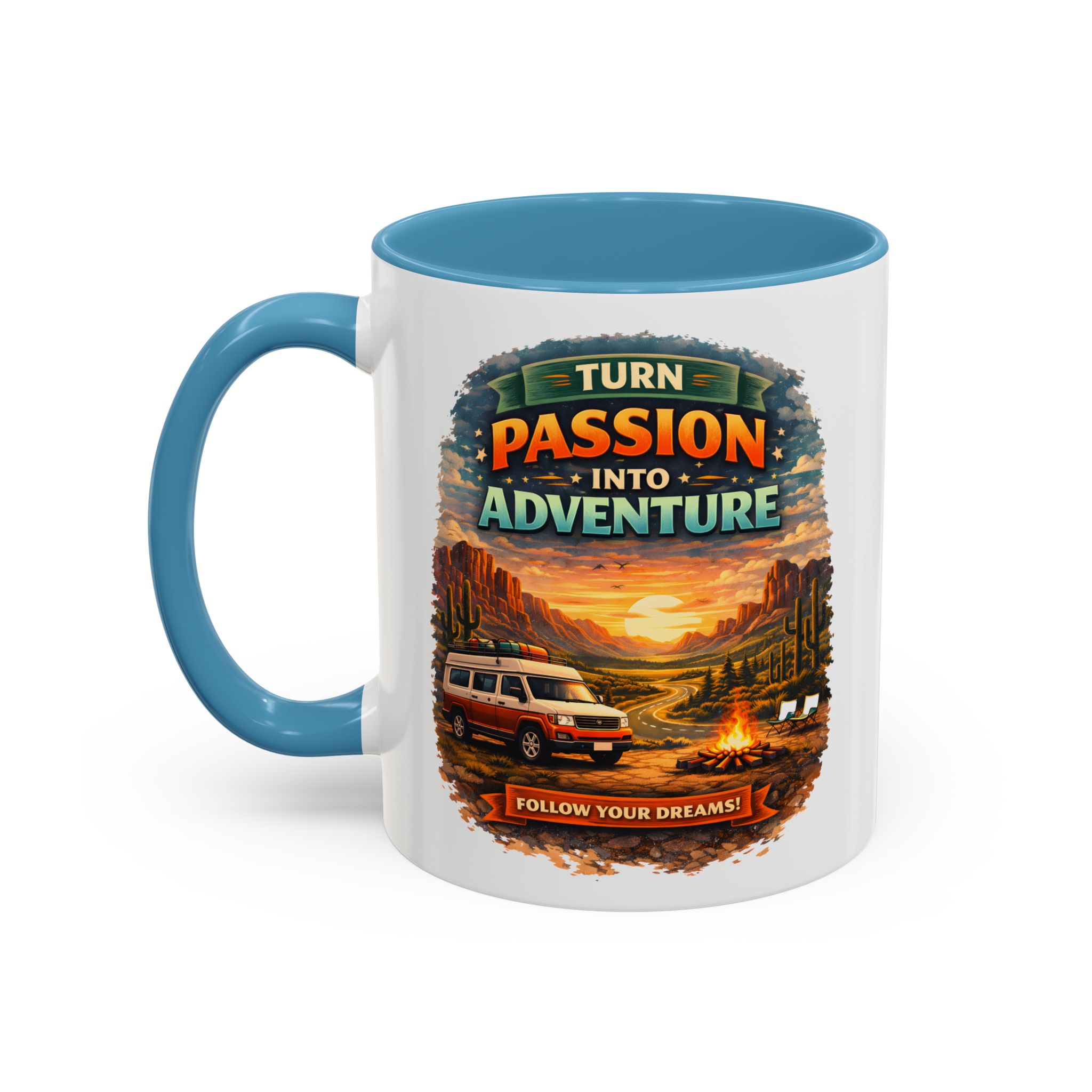 Accent Coffee Mug (11, 15oz) — "Turn Passion Into Adventure" Design Scenic-Line