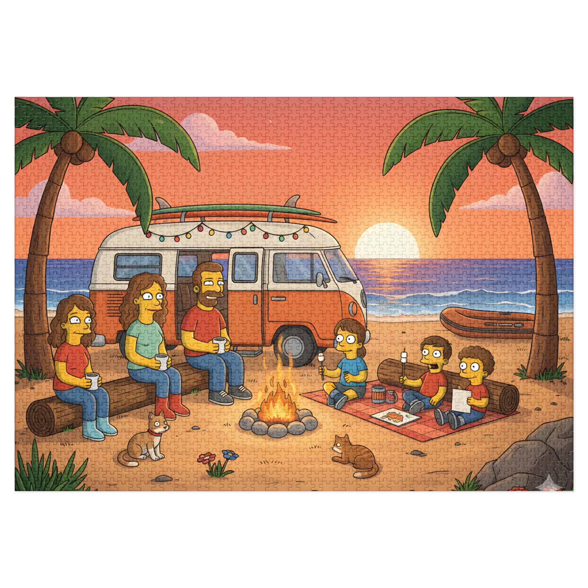 Jigsaw Puzzle with Tin — Sunset Surf Van Scene