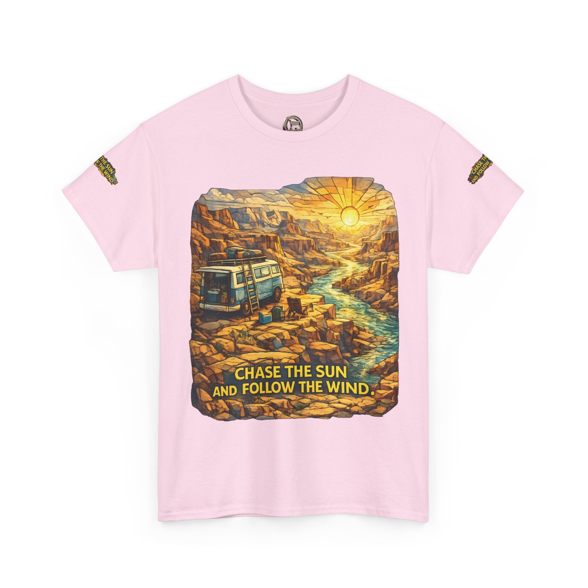15690196983135542884_2048.jpeg Unisex Heavy Cotton Tee — "Chase The Sun And Follow The Wind" Design Cubic-Line
