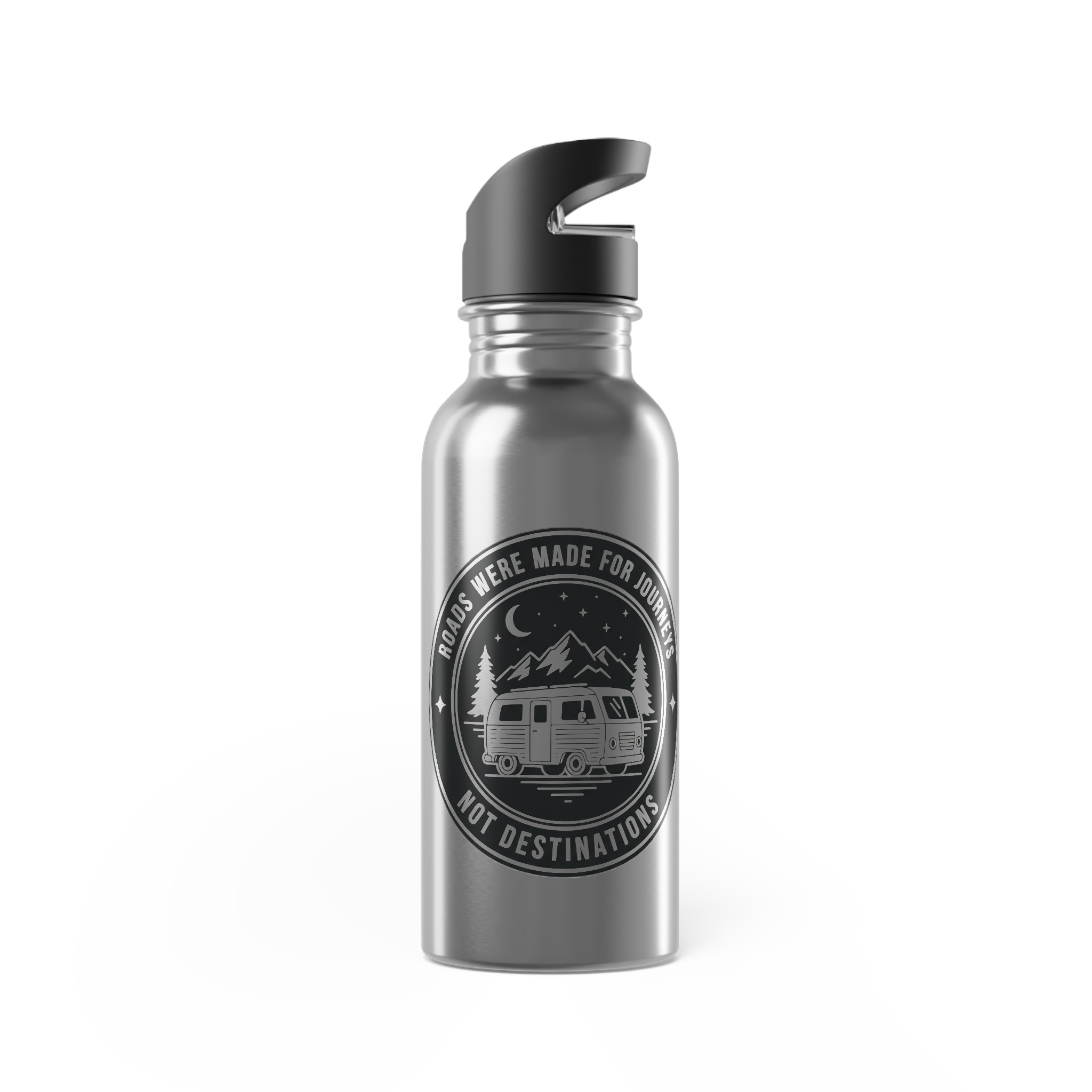 Stainless Steel Water Bottle with Straw – 'ROAD WHERE MADE FOR JOURNEYS-NOT DESTINATIONS' Outdoor Logo 20oz