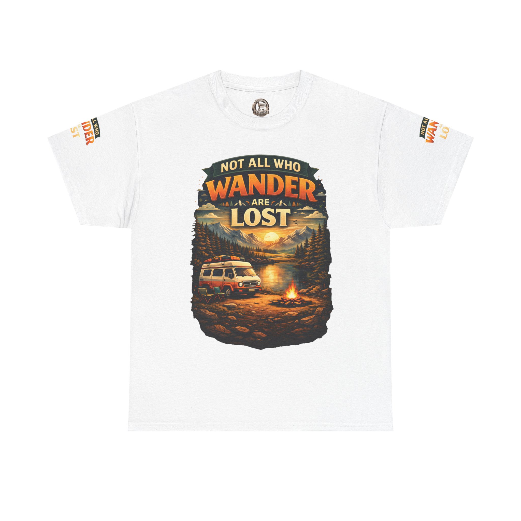 Unisex Heavy Cotton Tee — "Not All Who Wander Are Lost" Design Scenic-Line