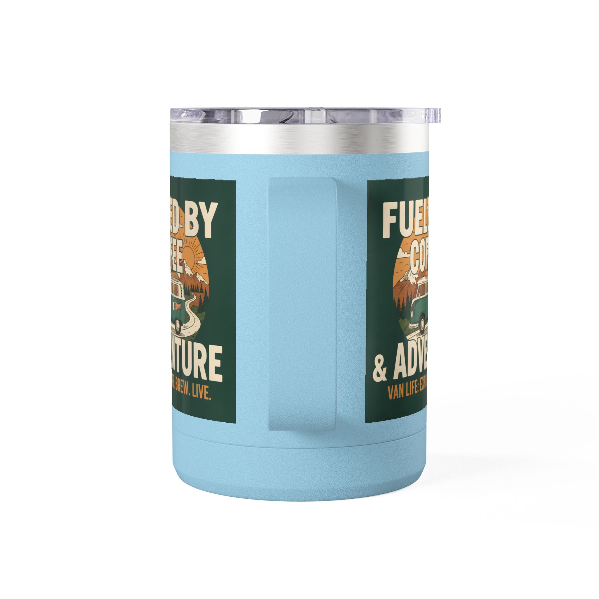 Coffee Mug Tumbler, 15oz — "Fueled by Coffee & Adventure"