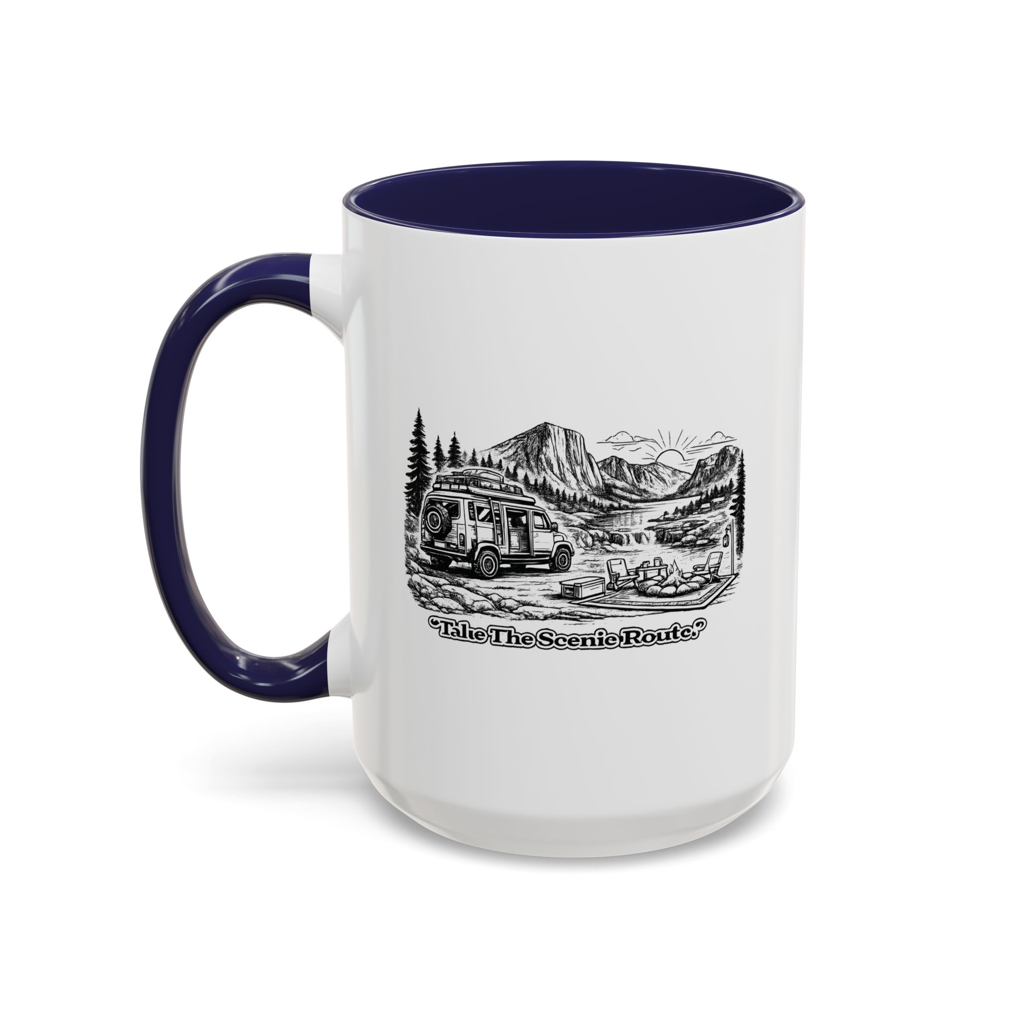 Accent Coffee Mug (11, 15oz) — "Take The Scenic Route" Design Minimal-Line