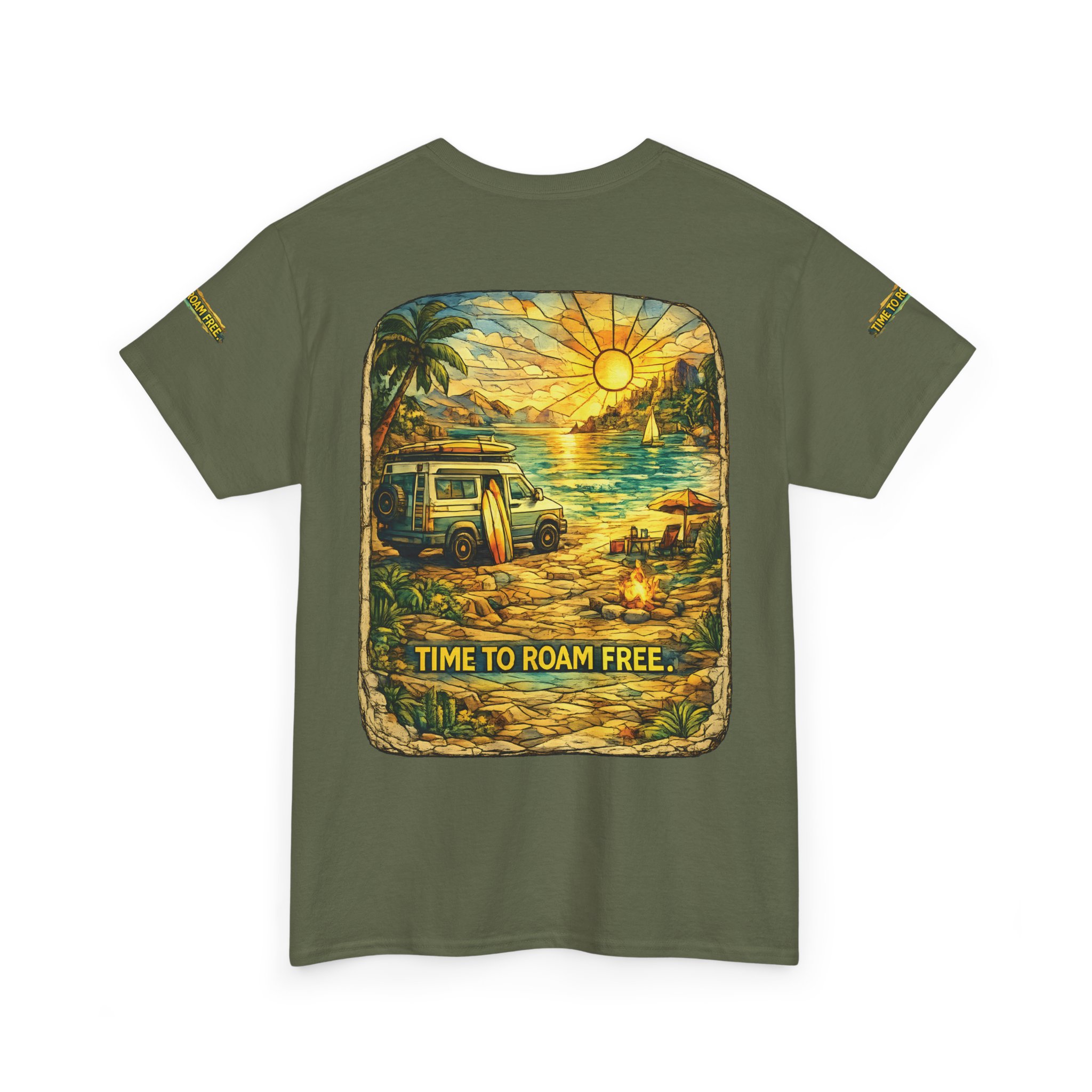 Unisex Heavy Cotton Tee — "Time To Roam Free" Design Cubic-Line