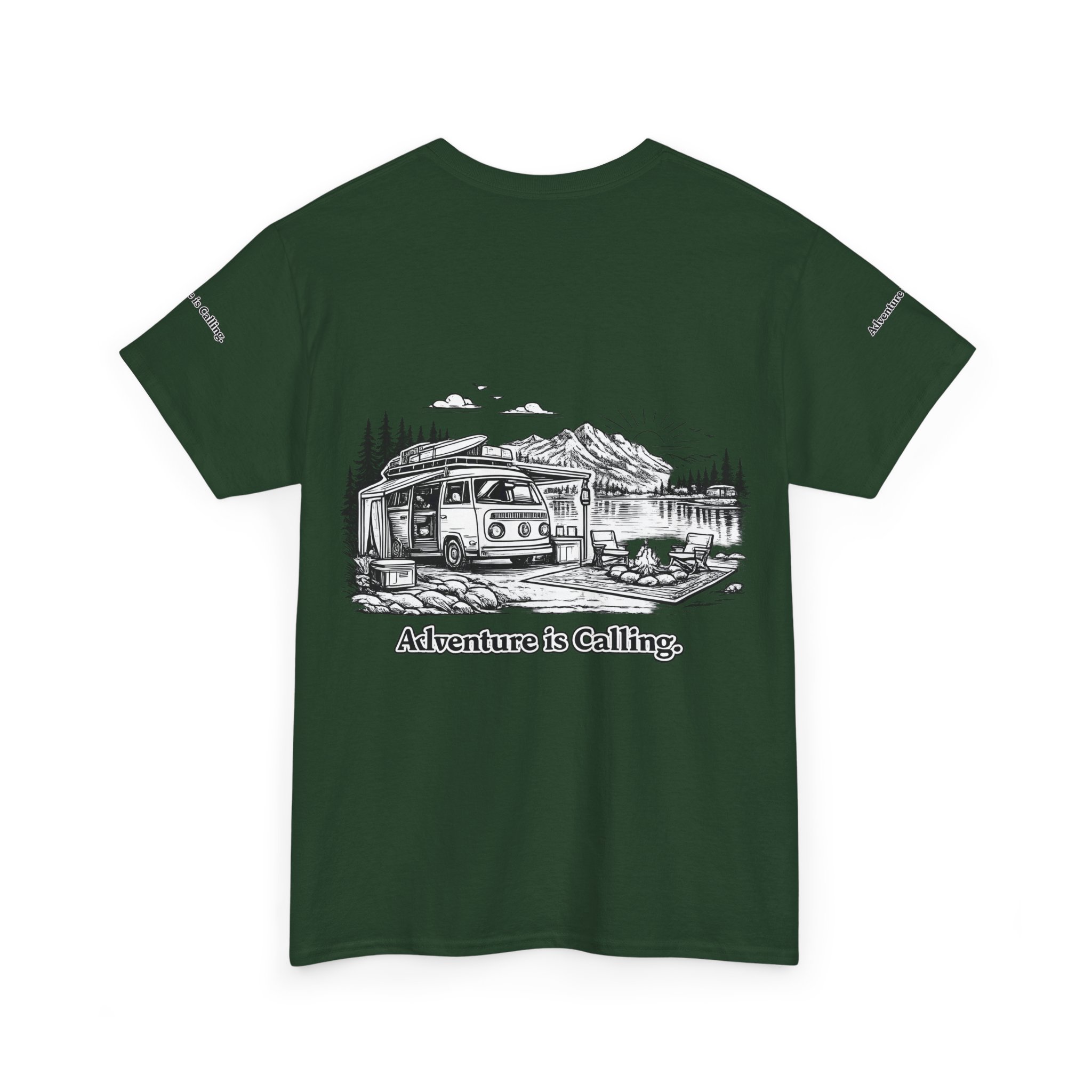 Unisex Heavy Cotton Tee — "Adventure Is Calling" Design Minimal-Line