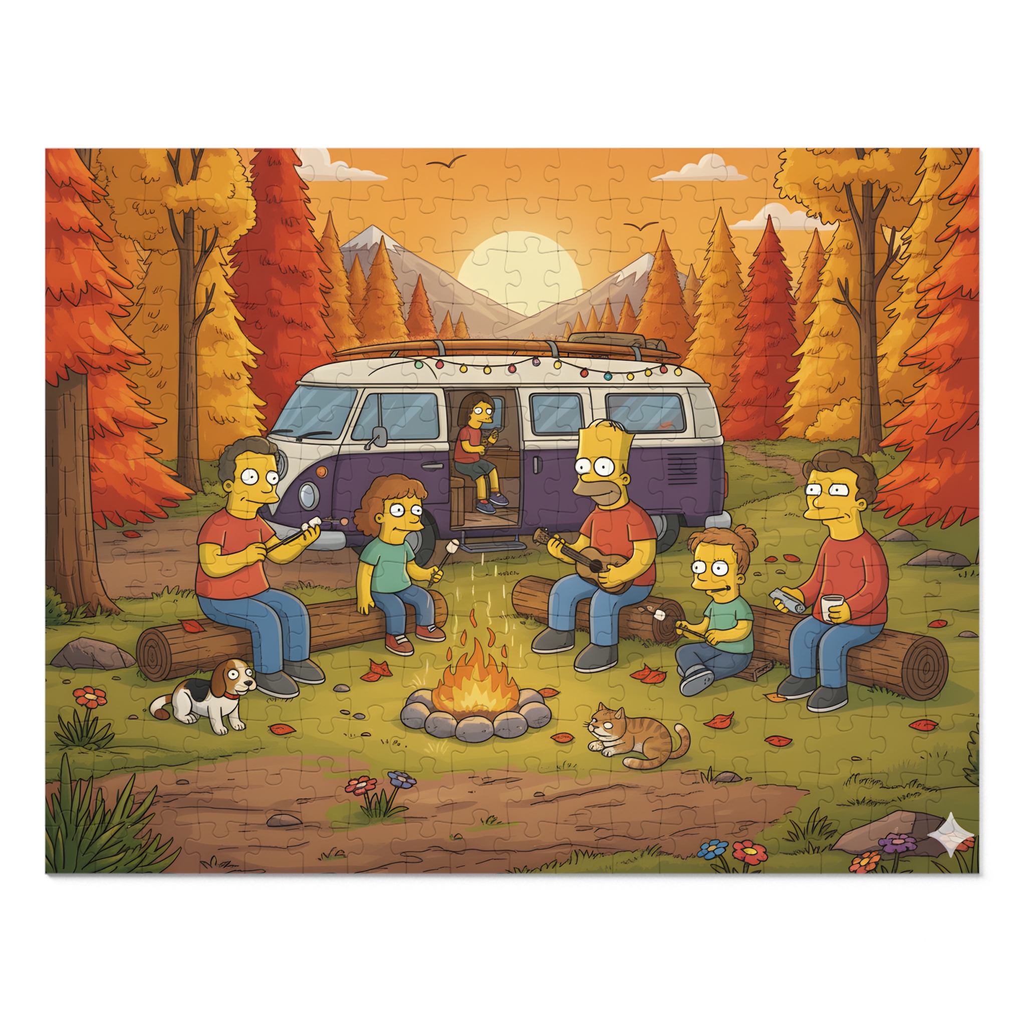 Jigsaw Puzzle with Tin — Autumn Van Bonfire Scene