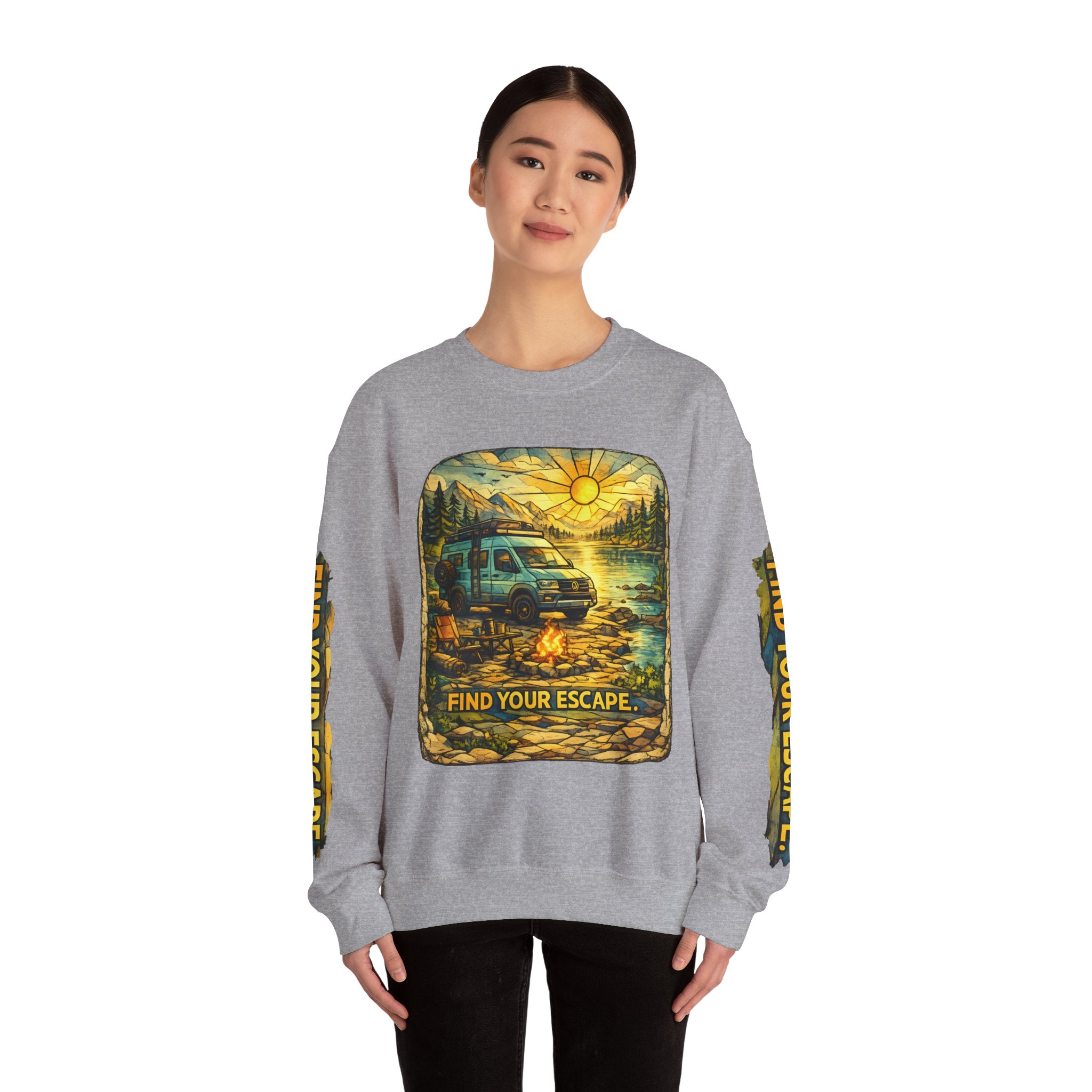 Unisex Heavy Blend™ Crewneck Sweatshirt — "Find Your Escape" Design Cubic-Line