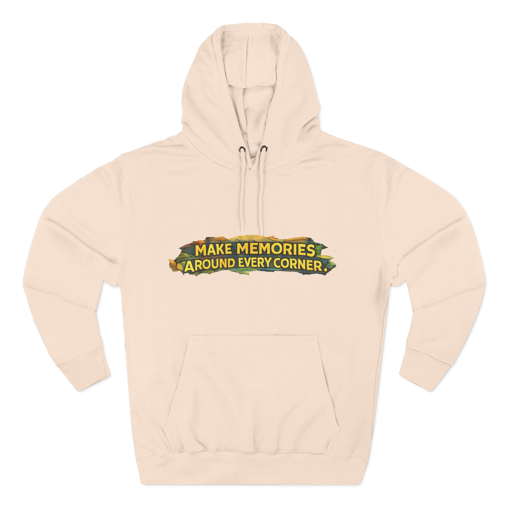 Three-Panel Fleece Hoodie - "Make Memories Around Every Corner" Design Cubic-Line