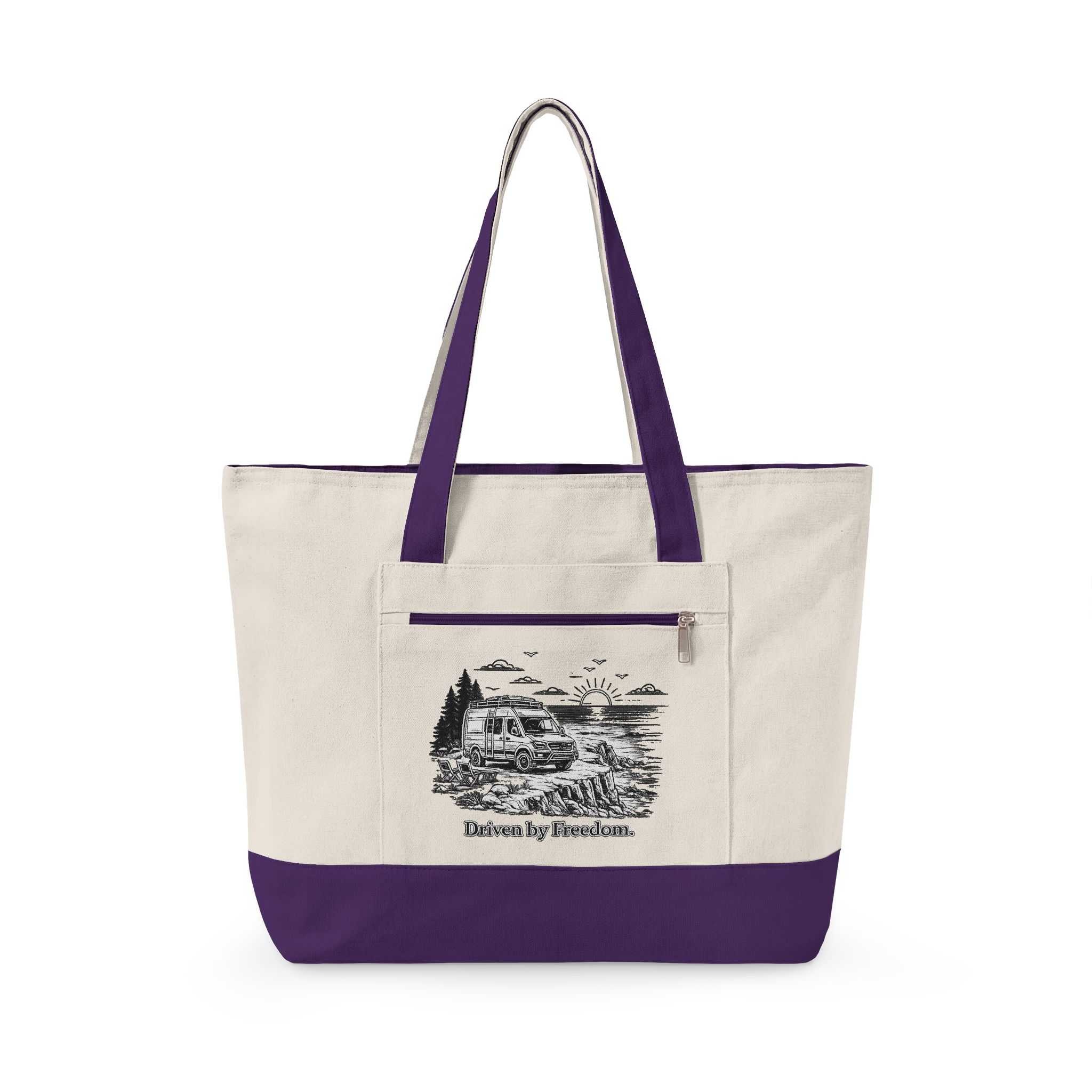 Zippered Canvas Tote — "Drive By Freedom" (Design Minimal-Line)