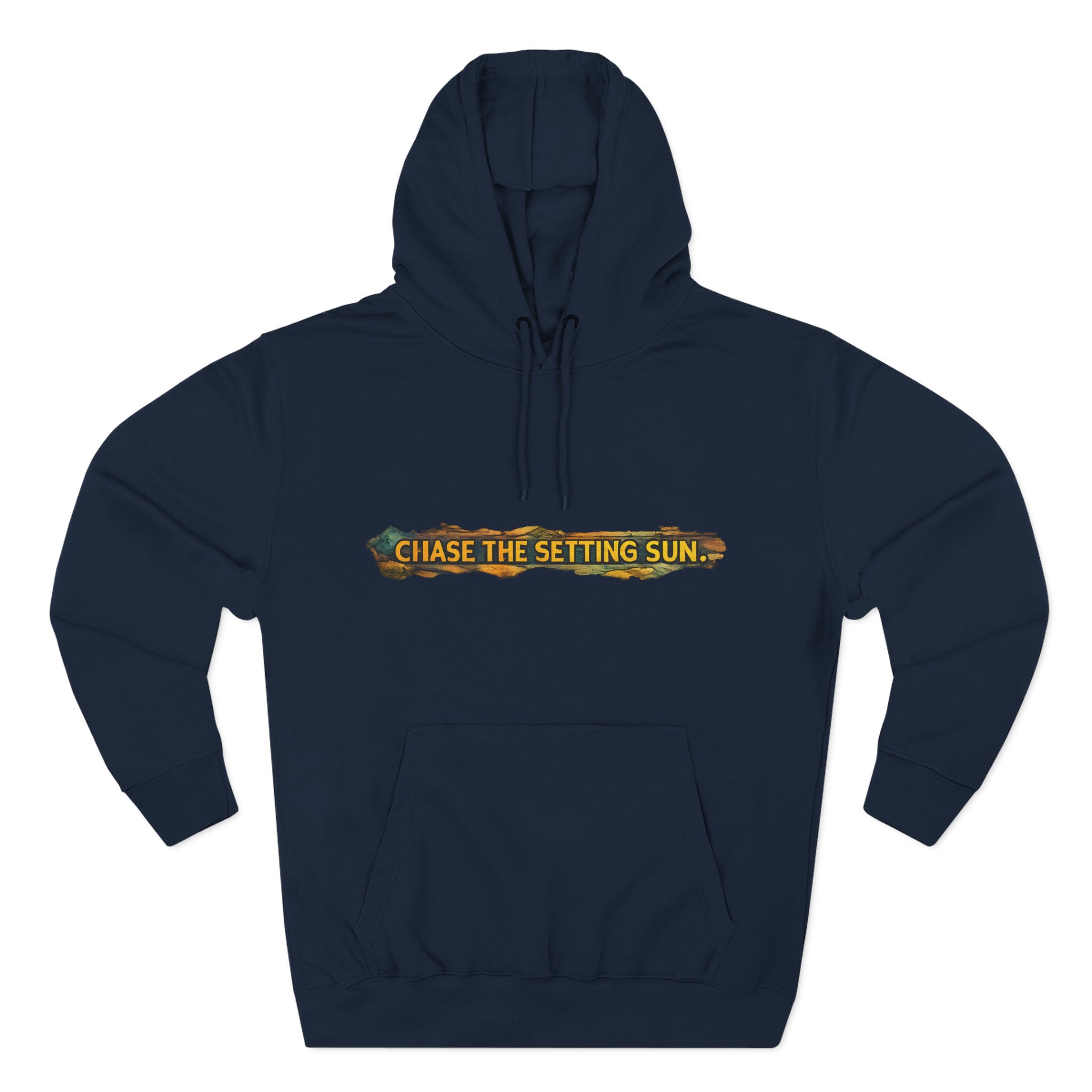 Three-Panel Fleece Hoodie - "Chase The Settings Sun" Design Cubic-Line