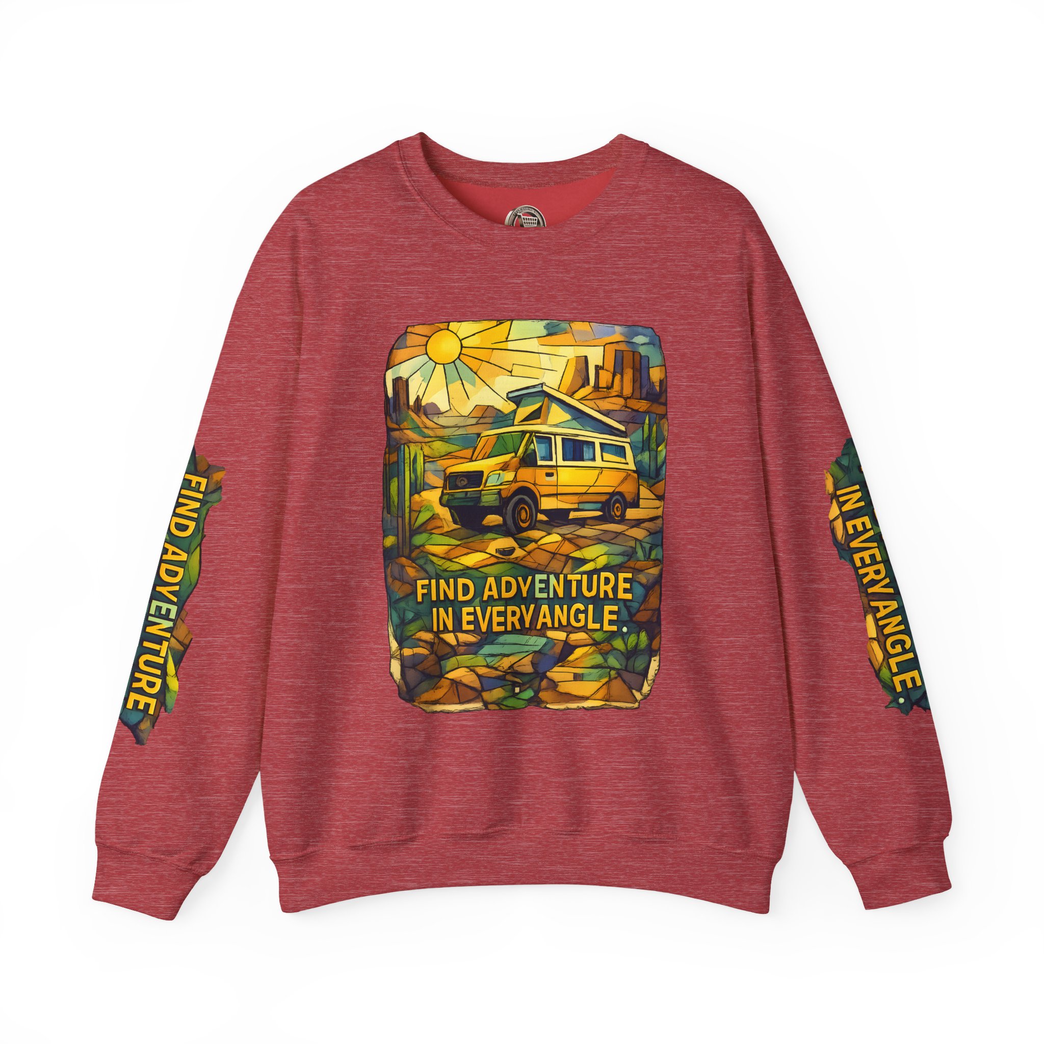 Unisex Heavy Blend™ Crewneck Sweatshirt — "Find Adventure In Every Corner" Design Cubic-Line