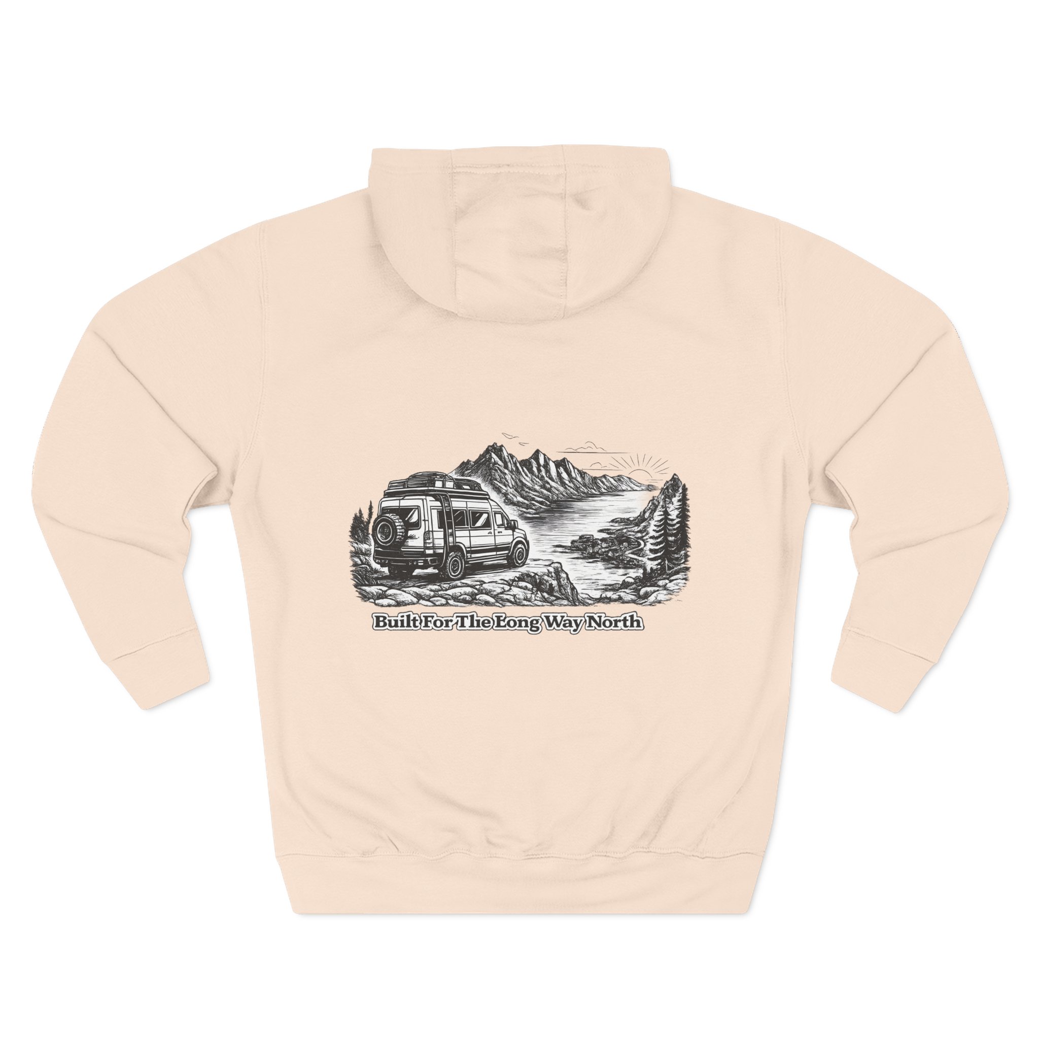 Three-Panel Fleece Hoodie - "Built For The Long Way North" Design Minimal-Line