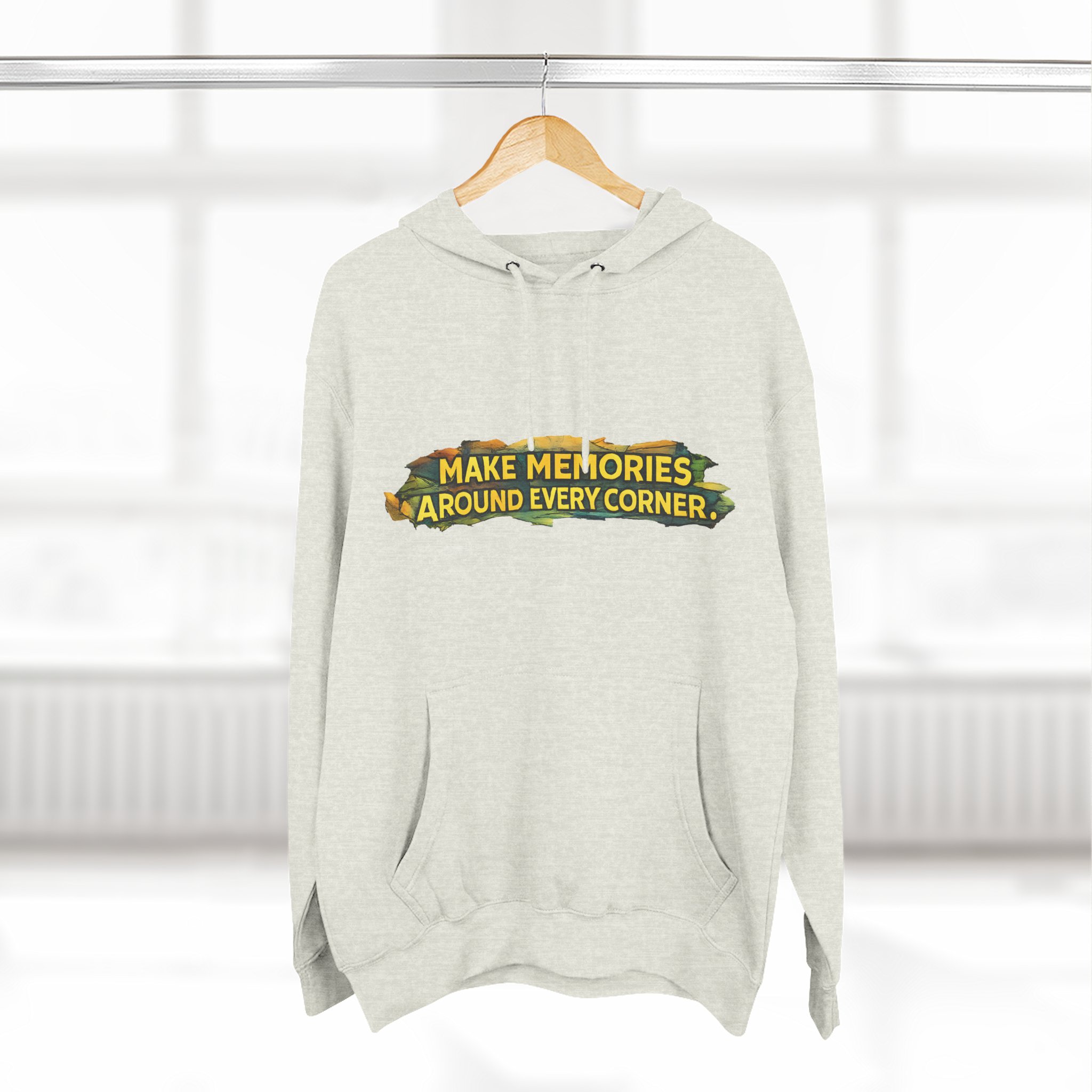 Three-Panel Fleece Hoodie - "Make Memories Around Every Corner" Design Cubic-Line