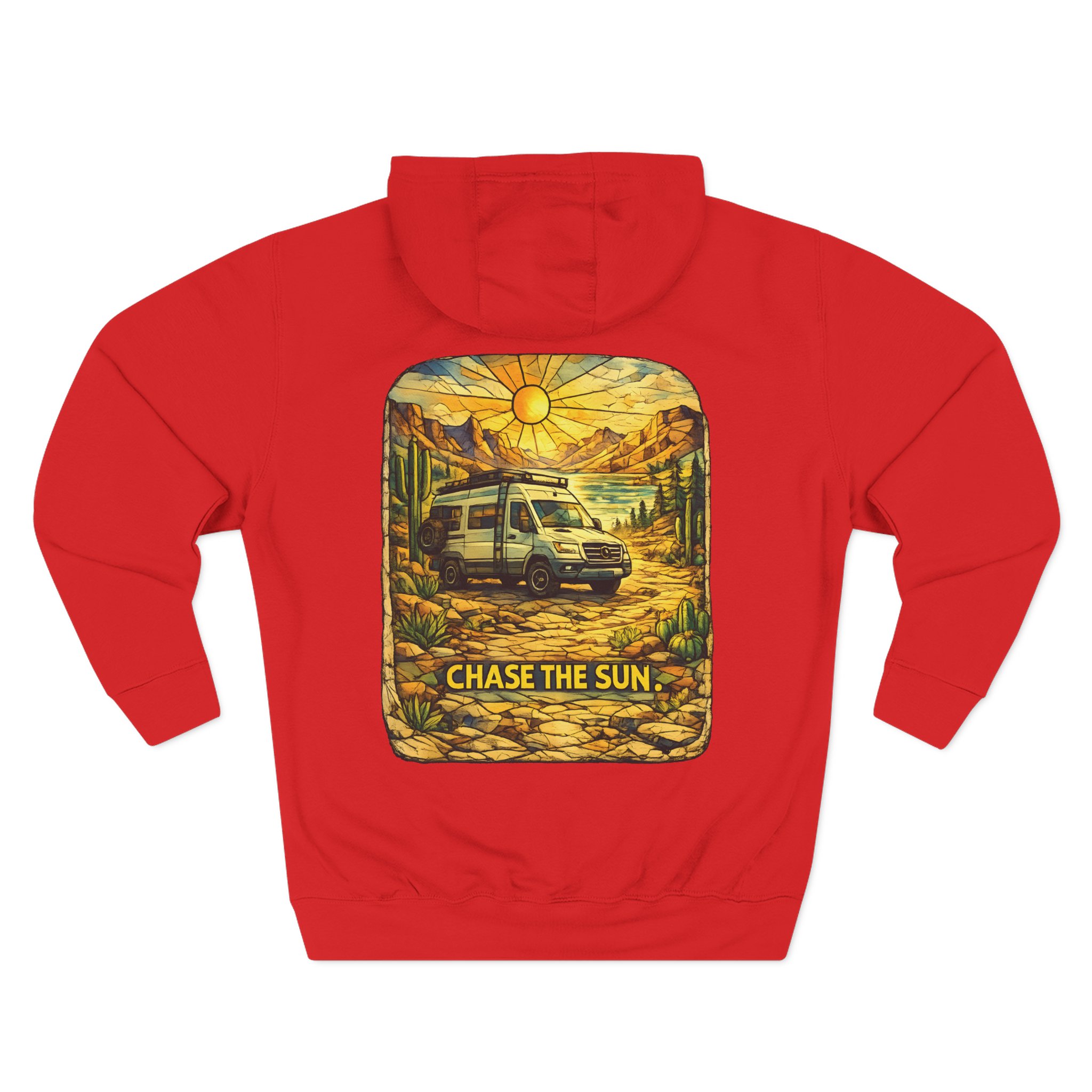 Three-Panel Fleece Hoodie - "Chase The Sun" Design Cubic-Line