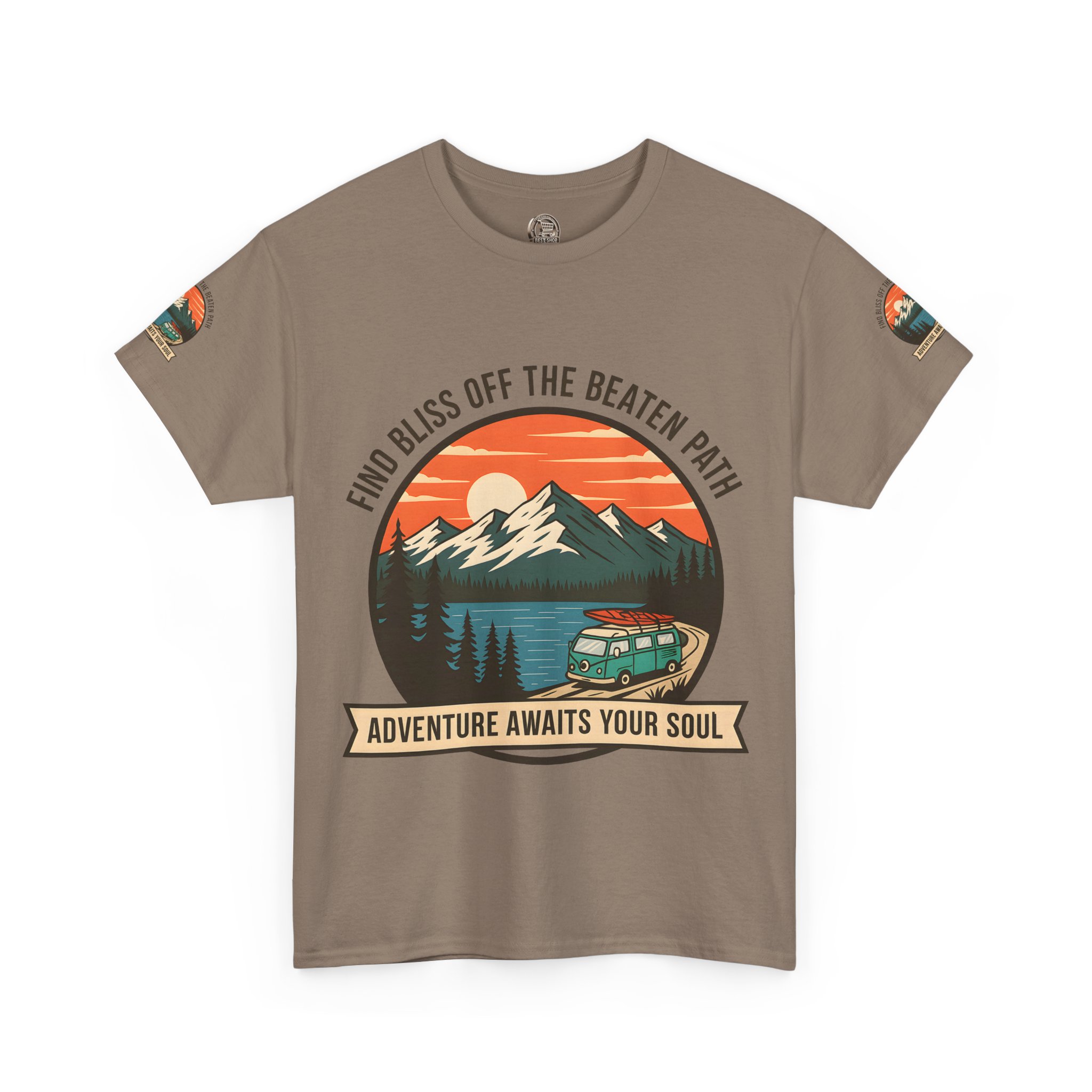 Unisex Heavy Cotton Tee — "Find Bliss Off the Beaten Path" Mountain & Camper T‑Shirt