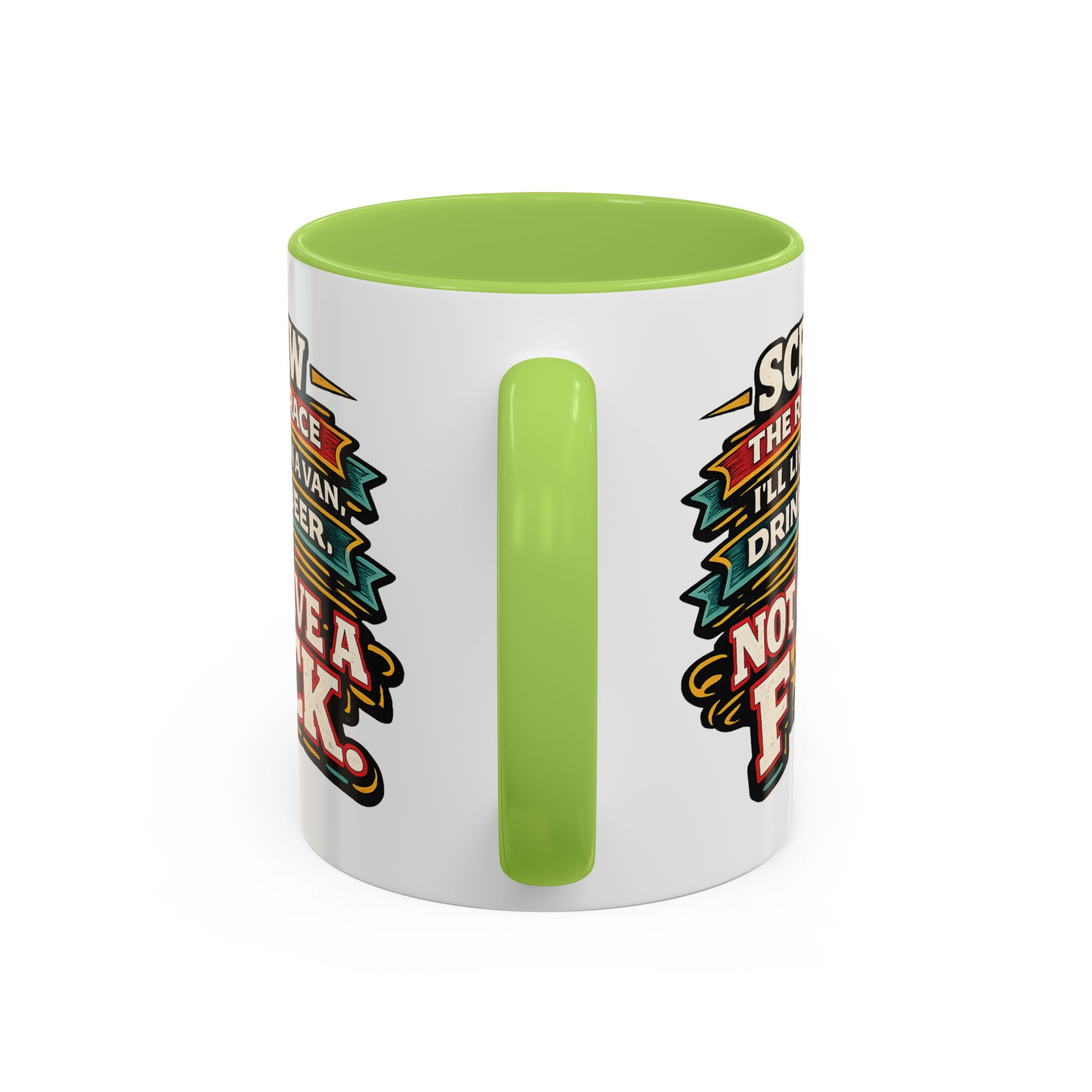 Accent Coffee Mug (11, 15oz) — "Screw The Rat Race" Design F**K-Line