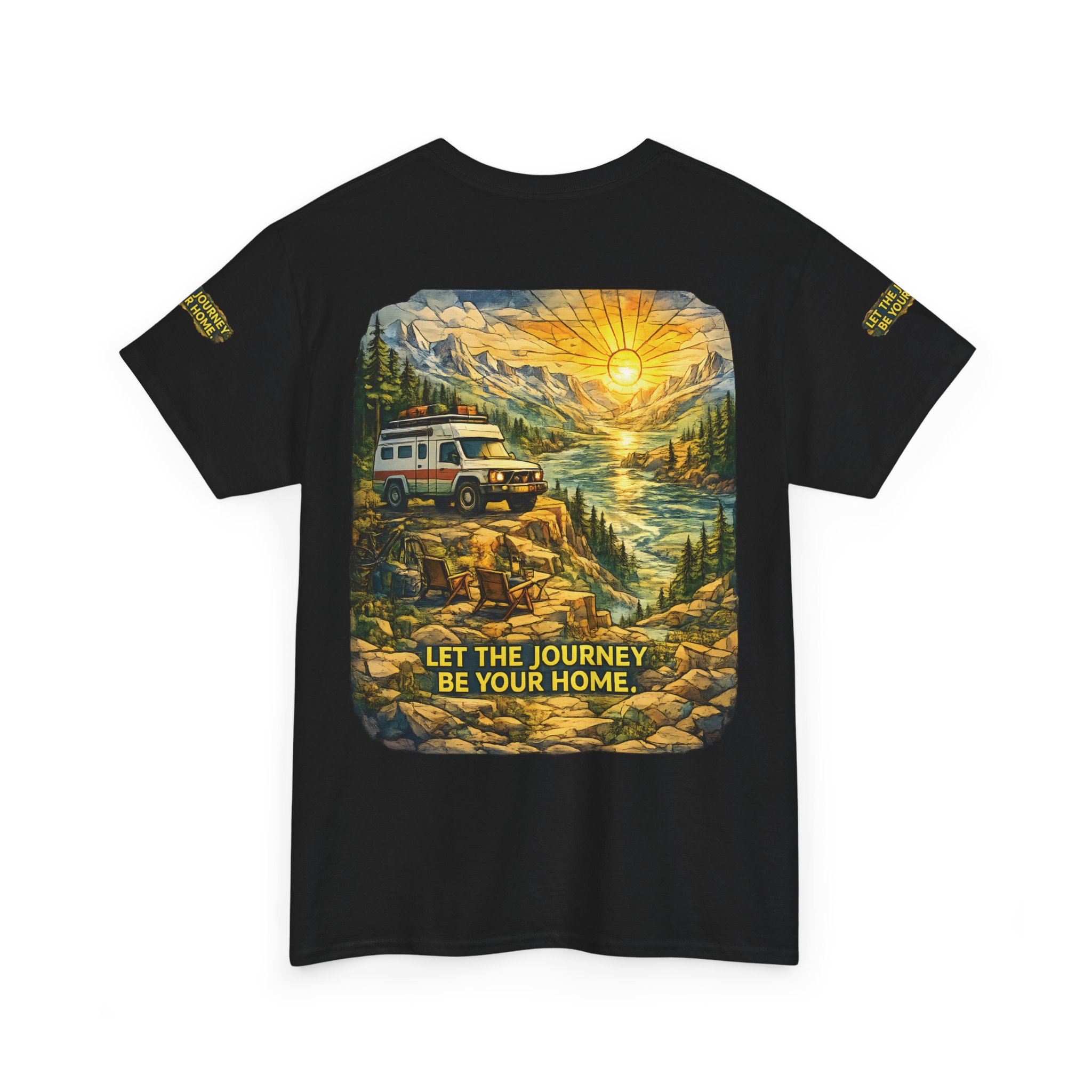 15769472989210128791_2048.jpeg Unisex Heavy Cotton Tee — "Let The Journey Be Your Home" Design Cubic-Line