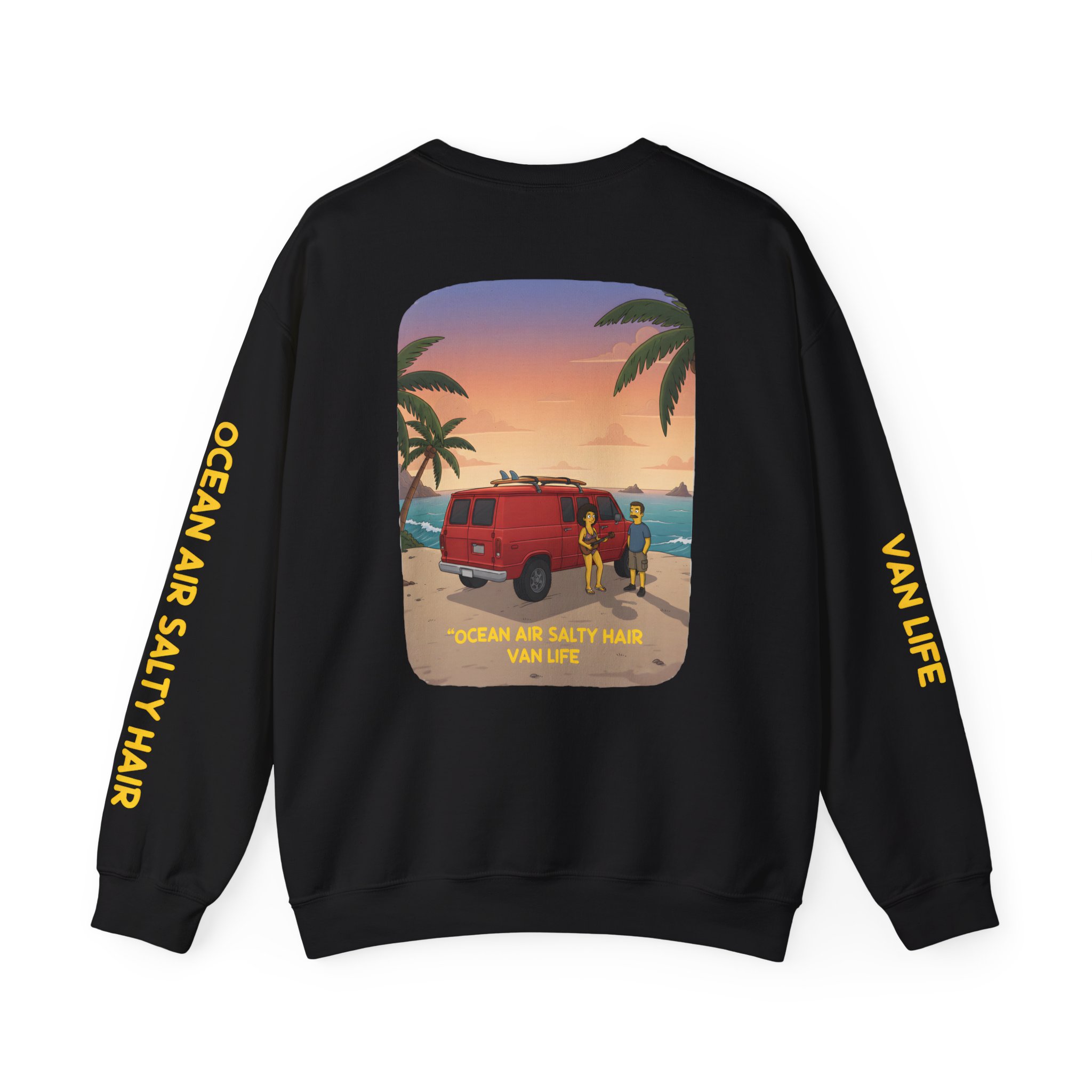 Unisex Heavy Blend™ Crewneck Sweatshirt — "Ocean Air Salty Hair Van Life" Design Sitcom-Line