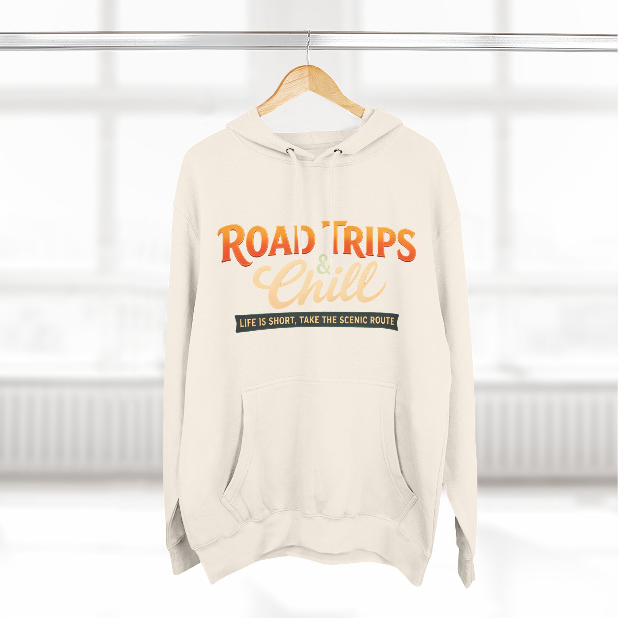 Three-Panel Fleece Hoodie - "Road Trips & Chill" Design Scenic-Line