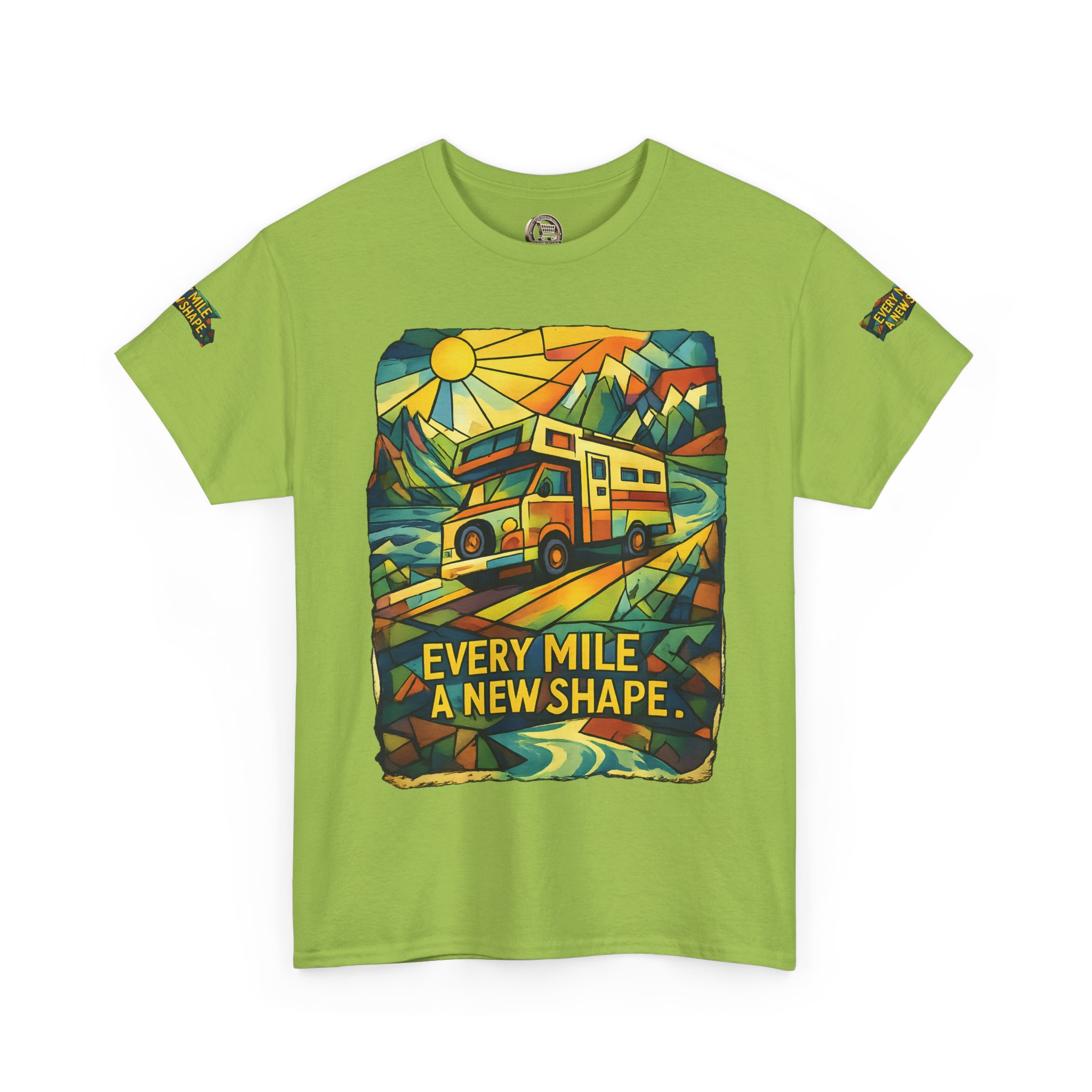 Unisex Heavy Cotton Tee — "Every Mile A New Shape" Design Cubic-Line