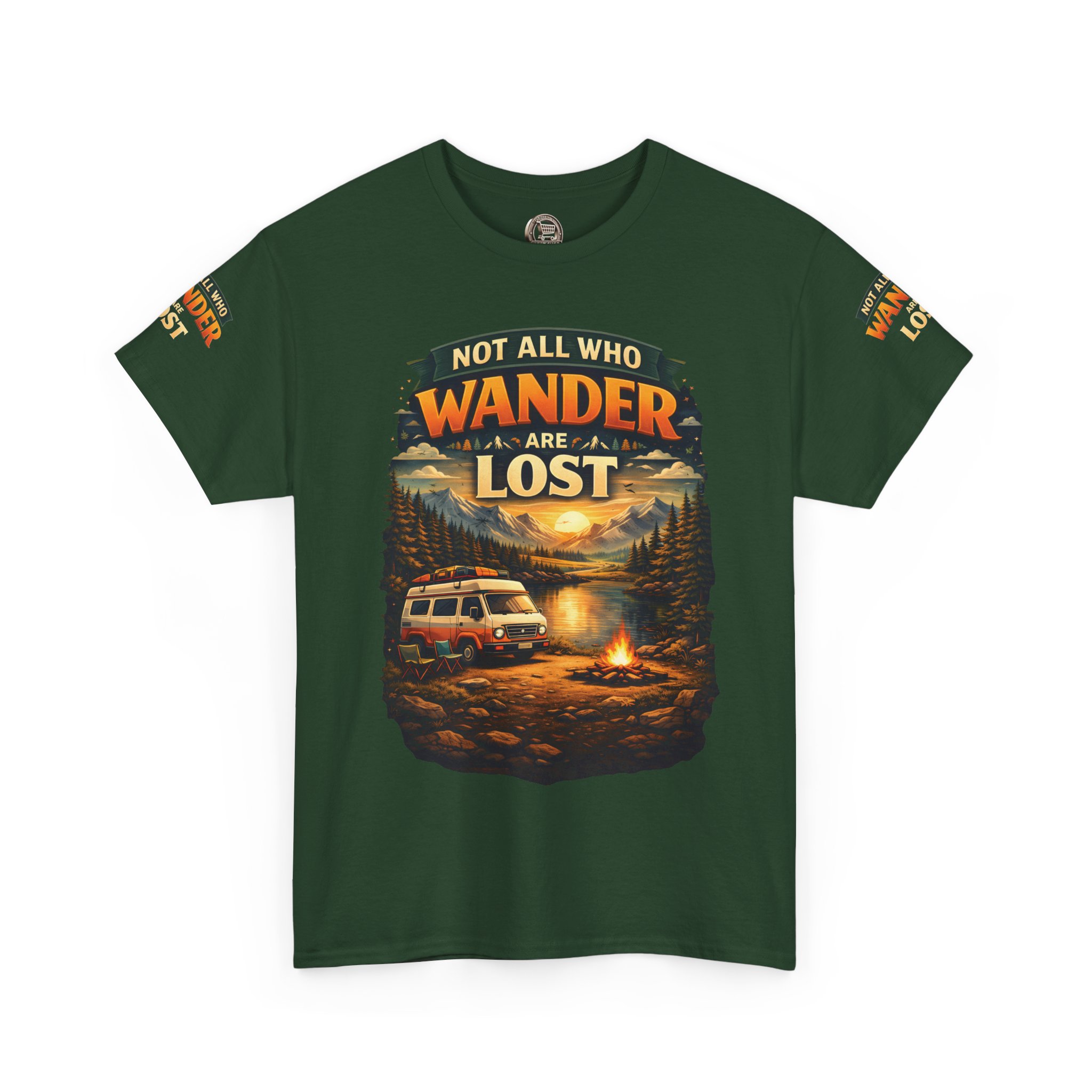 Unisex Heavy Cotton Tee — "Not All Who Wander Are Lost" Design Scenic-Line