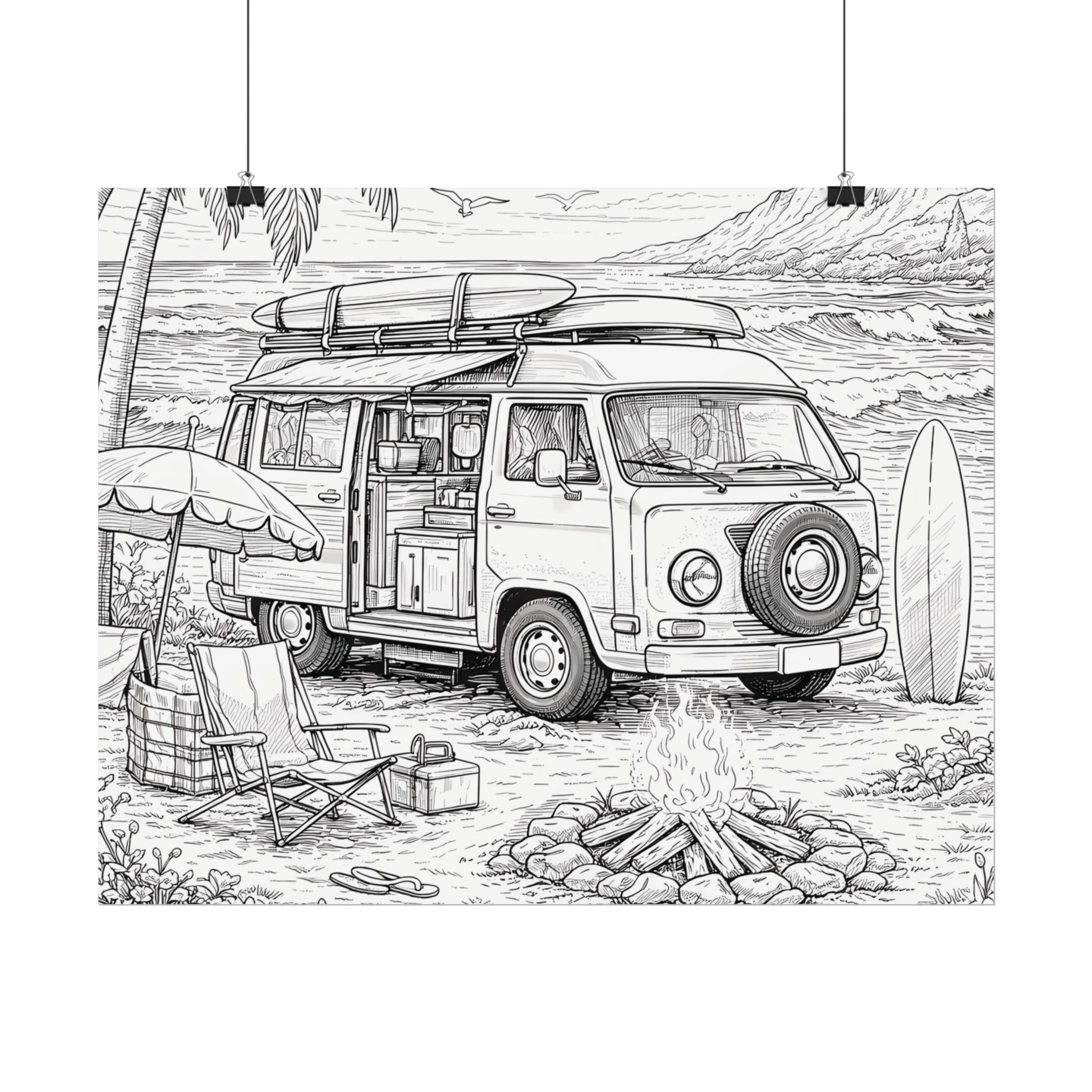 Campervan Poster — Vintage RV Camping Landscape Wall Art