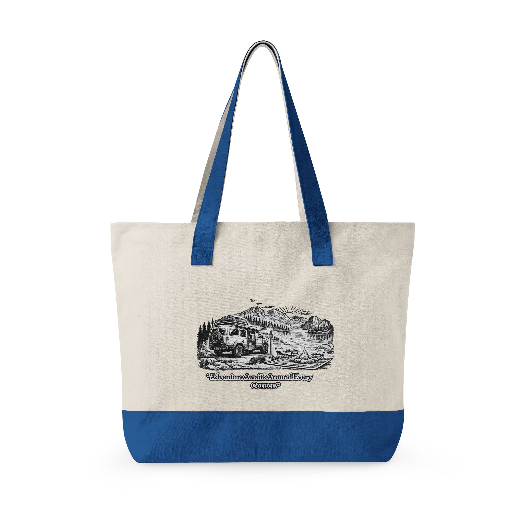 Zippered Canvas Tote — "Adventure Awaits Around Every Corner" (Design Minimal-Line)