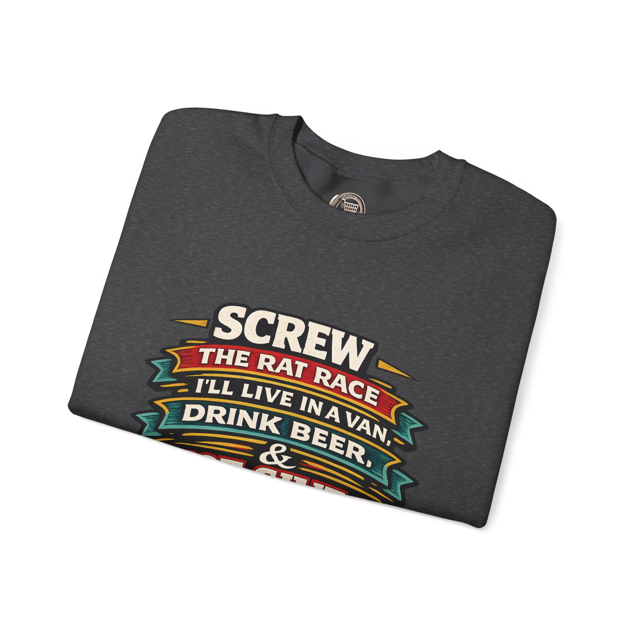 Unisex Heavy Blend™ Crewneck Sweatshirt — "Screw The Rat Race" Design F**K-Line