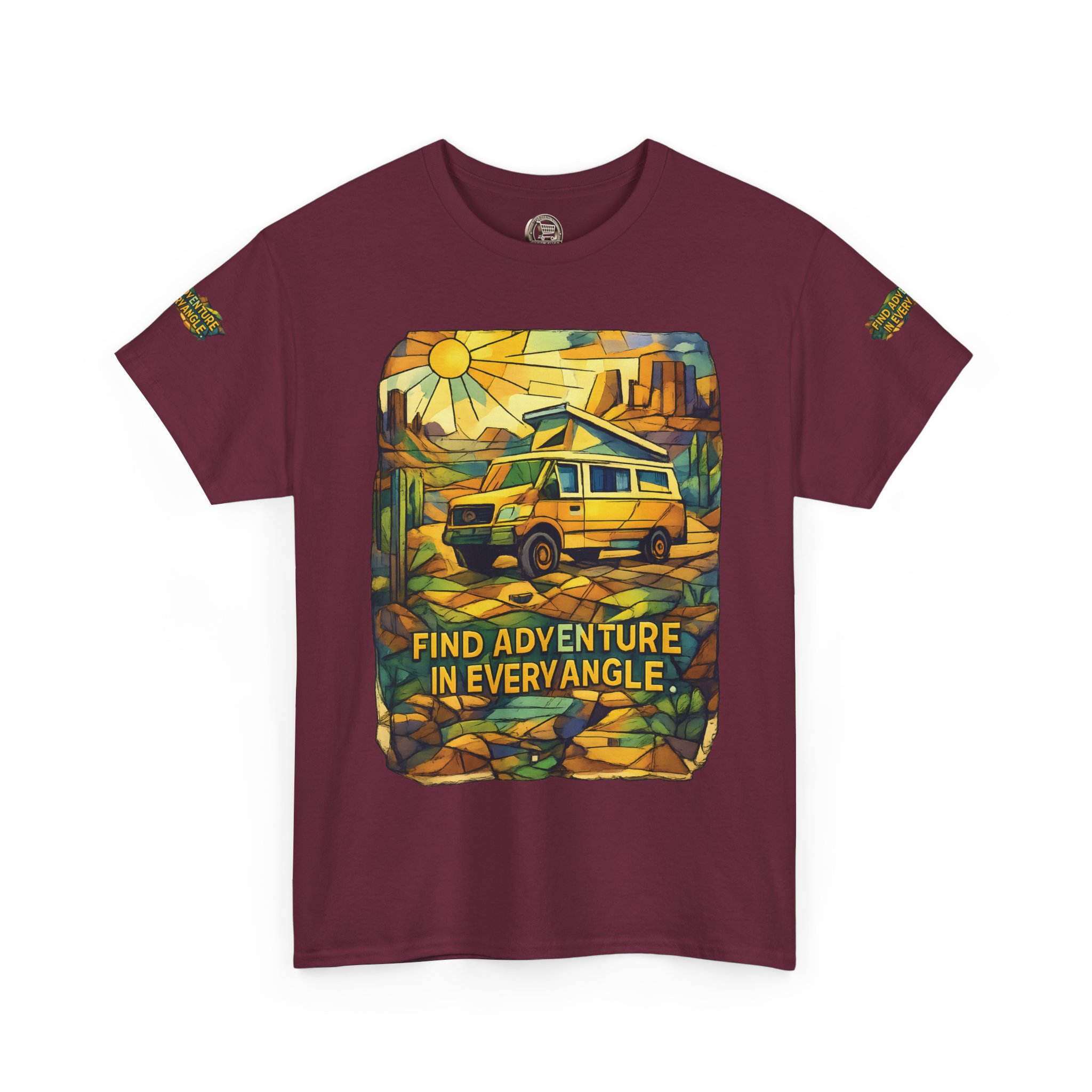 Unisex Heavy Cotton Tee — "Find Adventure In Every Corner" Design Cubic-Line