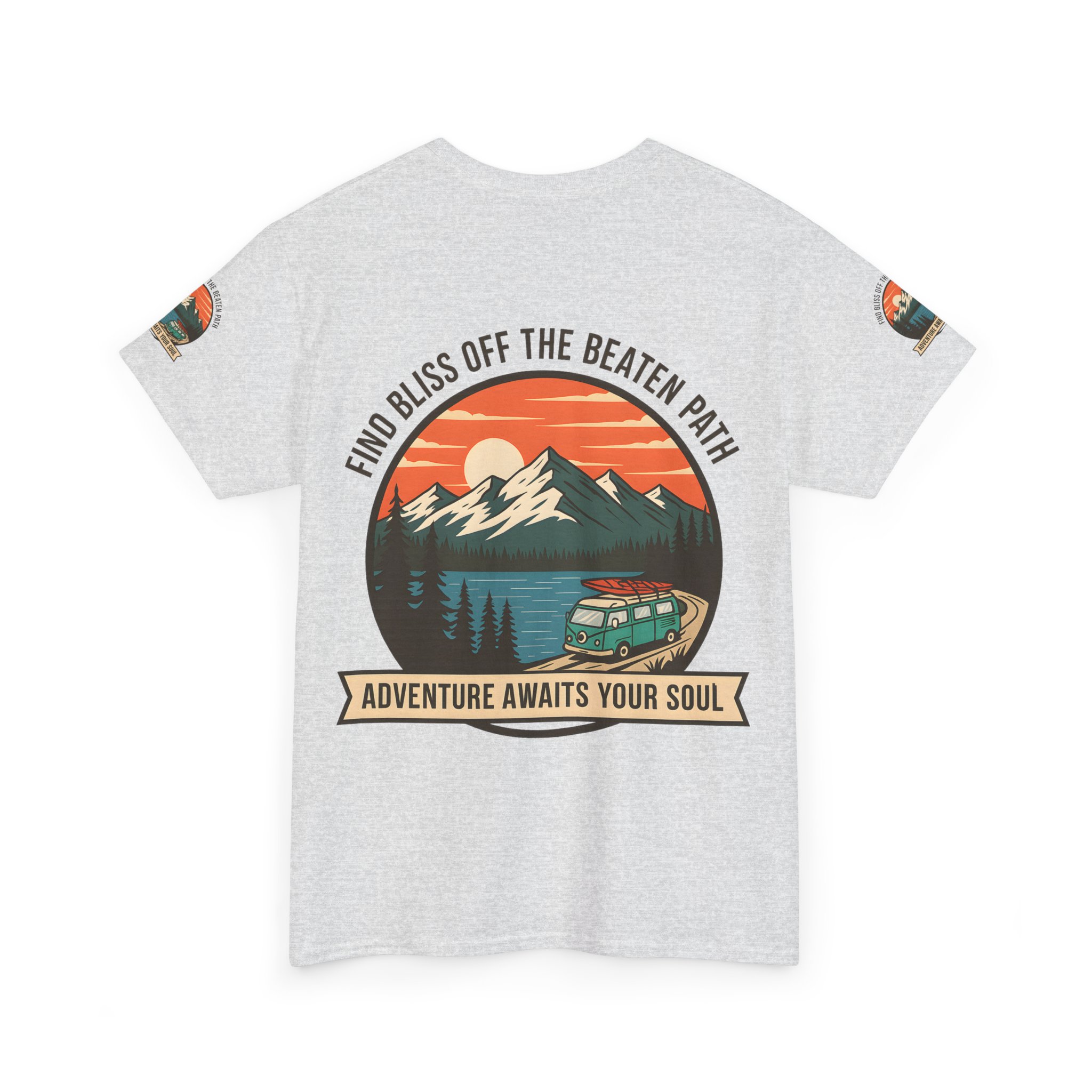 Unisex Heavy Cotton Tee — "Find Bliss Off the Beaten Path" Mountain & Camper T‑Shirt