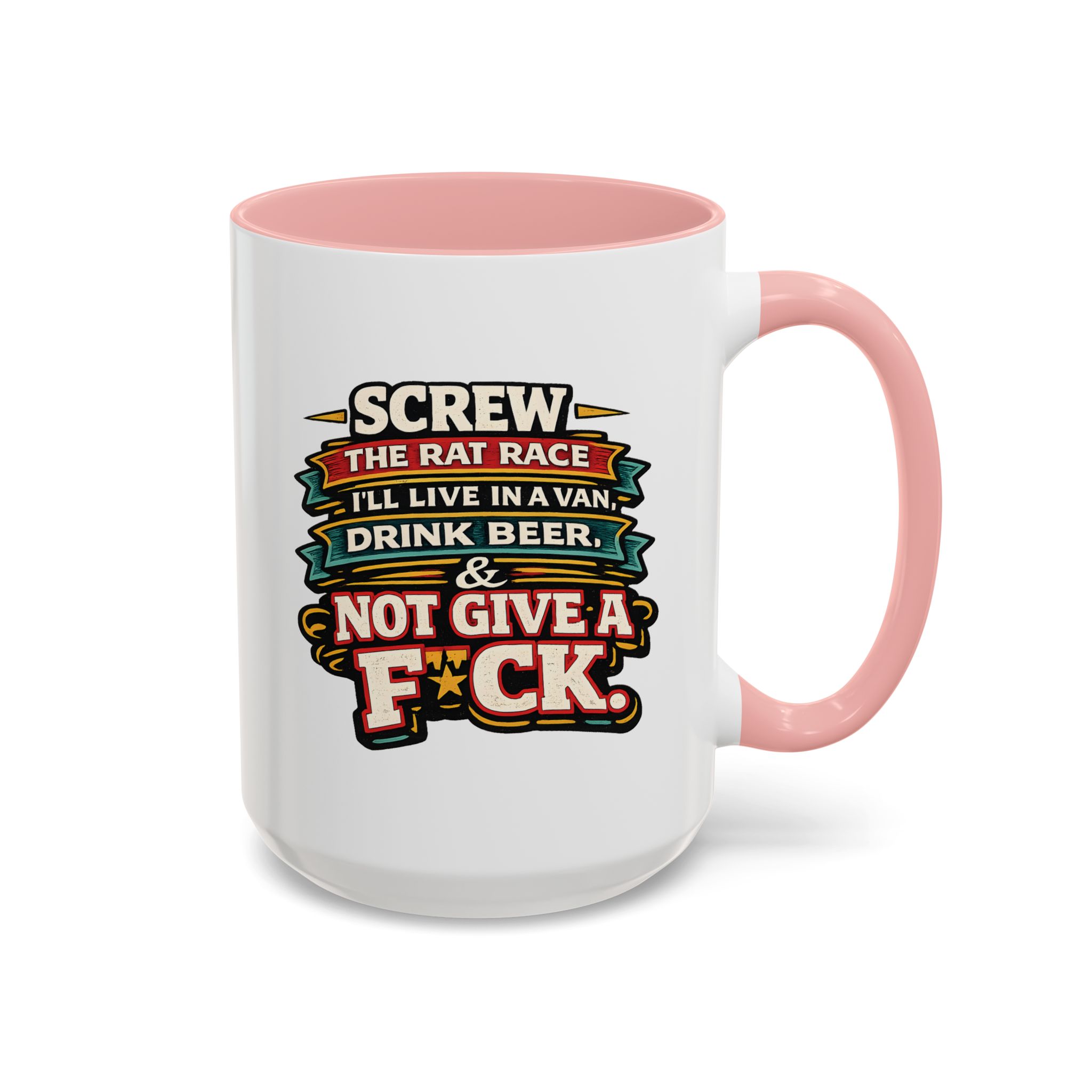 Accent Coffee Mug (11, 15oz) — "Screw The Rat Race" Design F**K-Line