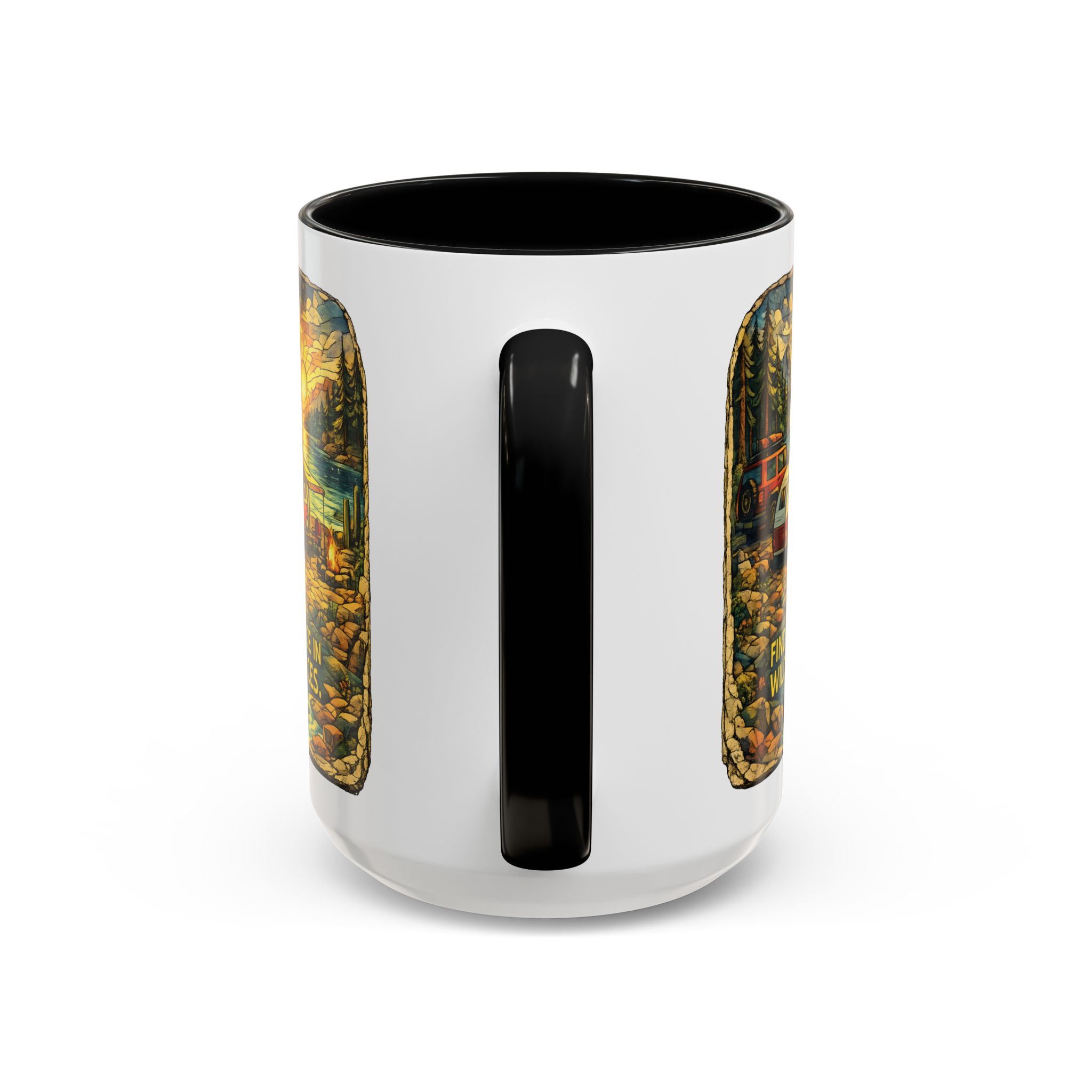 Accent Coffee Mug (11, 15oz) — "Find Peace In Wild Places" Design Cubic-Line
