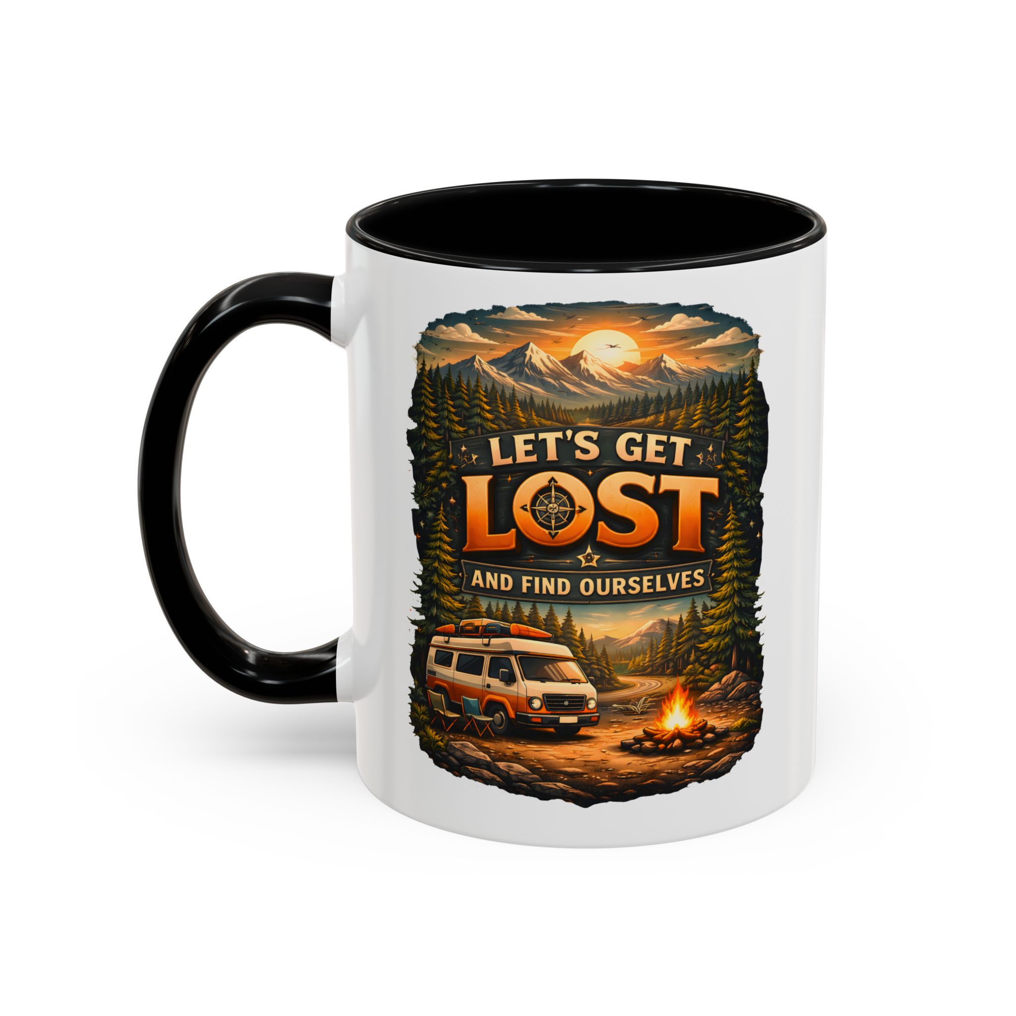Accent Coffee Mug (11, 15oz) — "Let´s Get Lost And Find Ourselfs" Design Scenic-Line