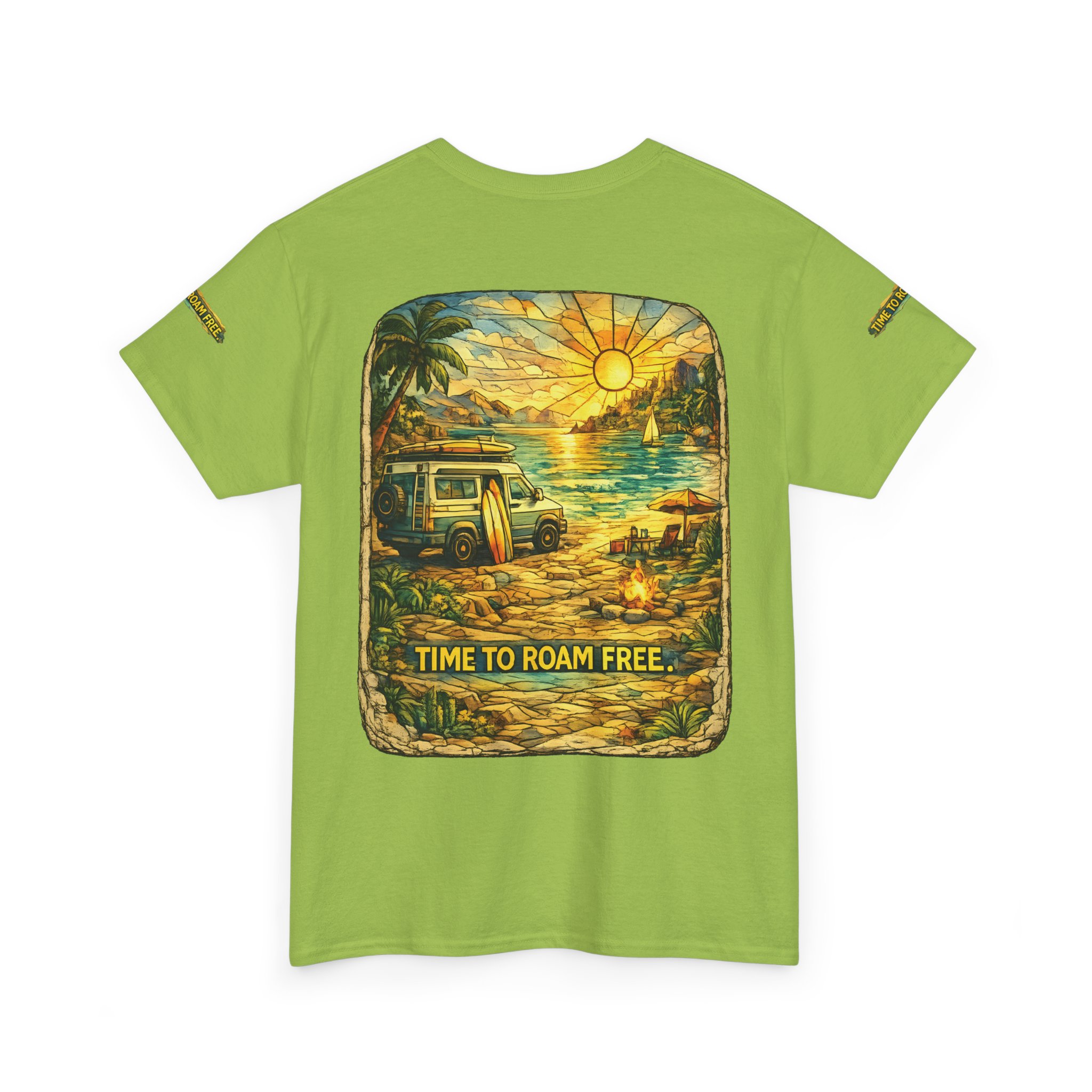 Unisex Heavy Cotton Tee — "Time To Roam Free" Design Cubic-Line