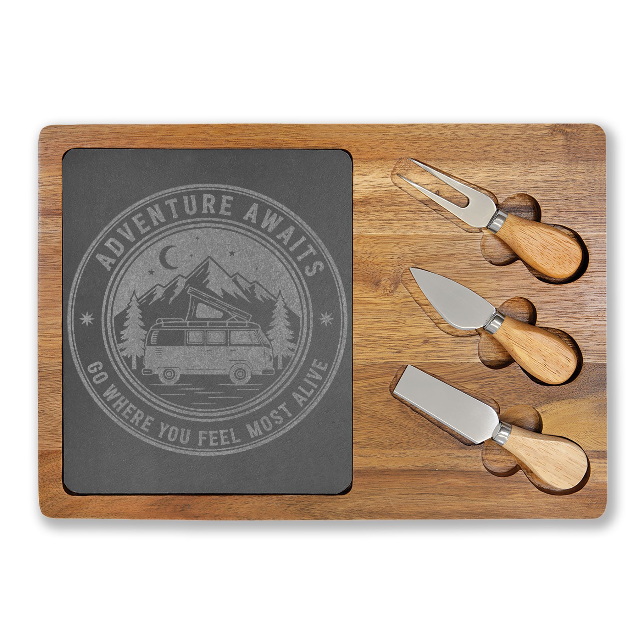 Engraved Charcuterie Board - "Adventure Awaits-Go Where You Feel Most Alive" (4 Variants Available)
