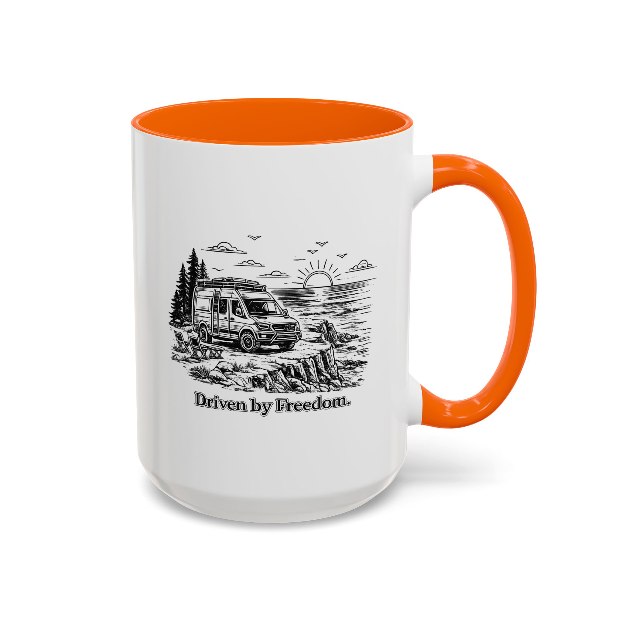 Accent Coffee Mug (11, 15oz) — "Driven By Freedom" Design Minimal-Line