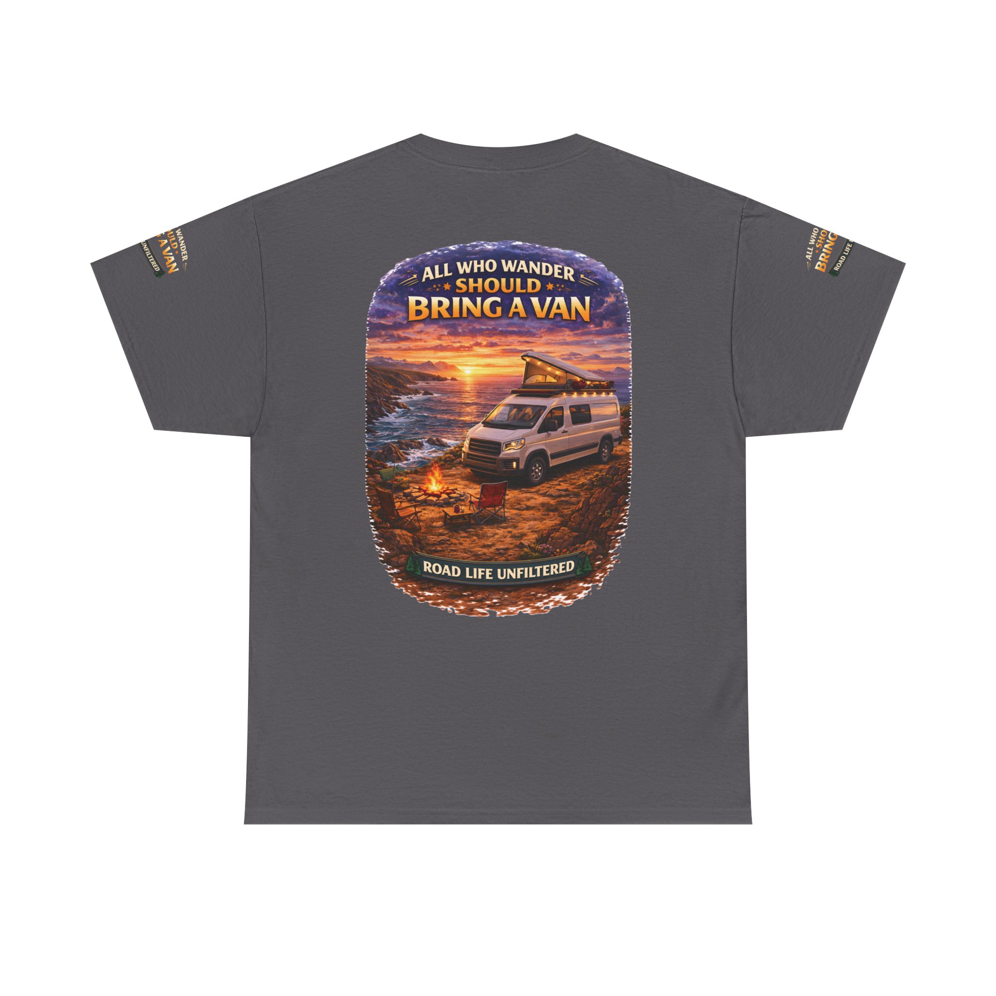 Unisex Heavy Cotton Tee — "All Who wander Should Bring A Van" Design Scenic-Line