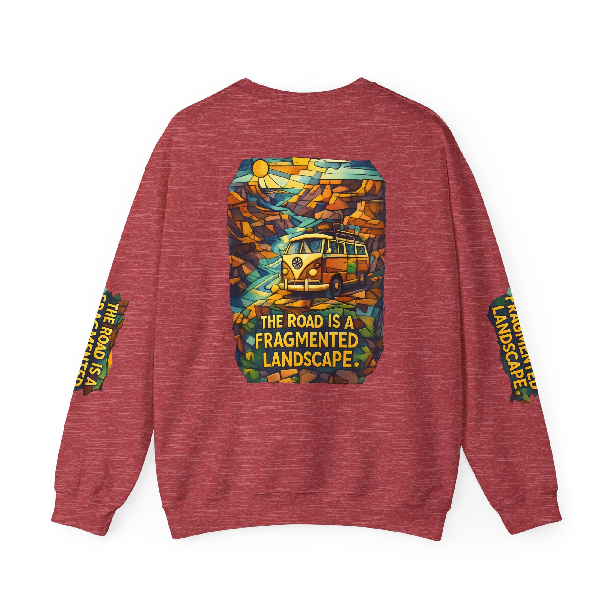 Unisex Heavy Blend™ Crewneck Sweatshirt — "The Road Is A Fragmented Landscape" Design Cubic-Line