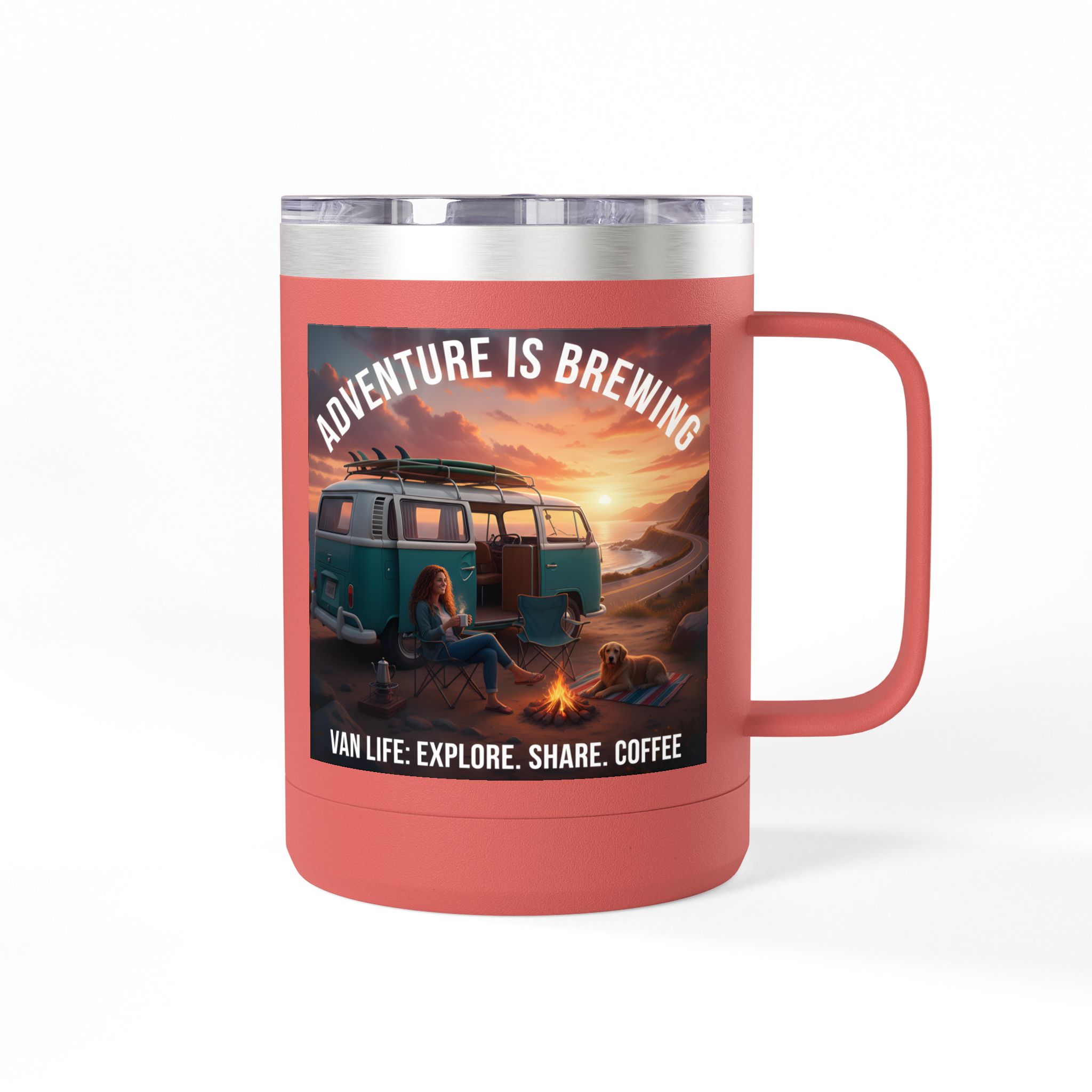 Coffee Mug Tumbler, 15oz-- "Adventure Is Brewing"