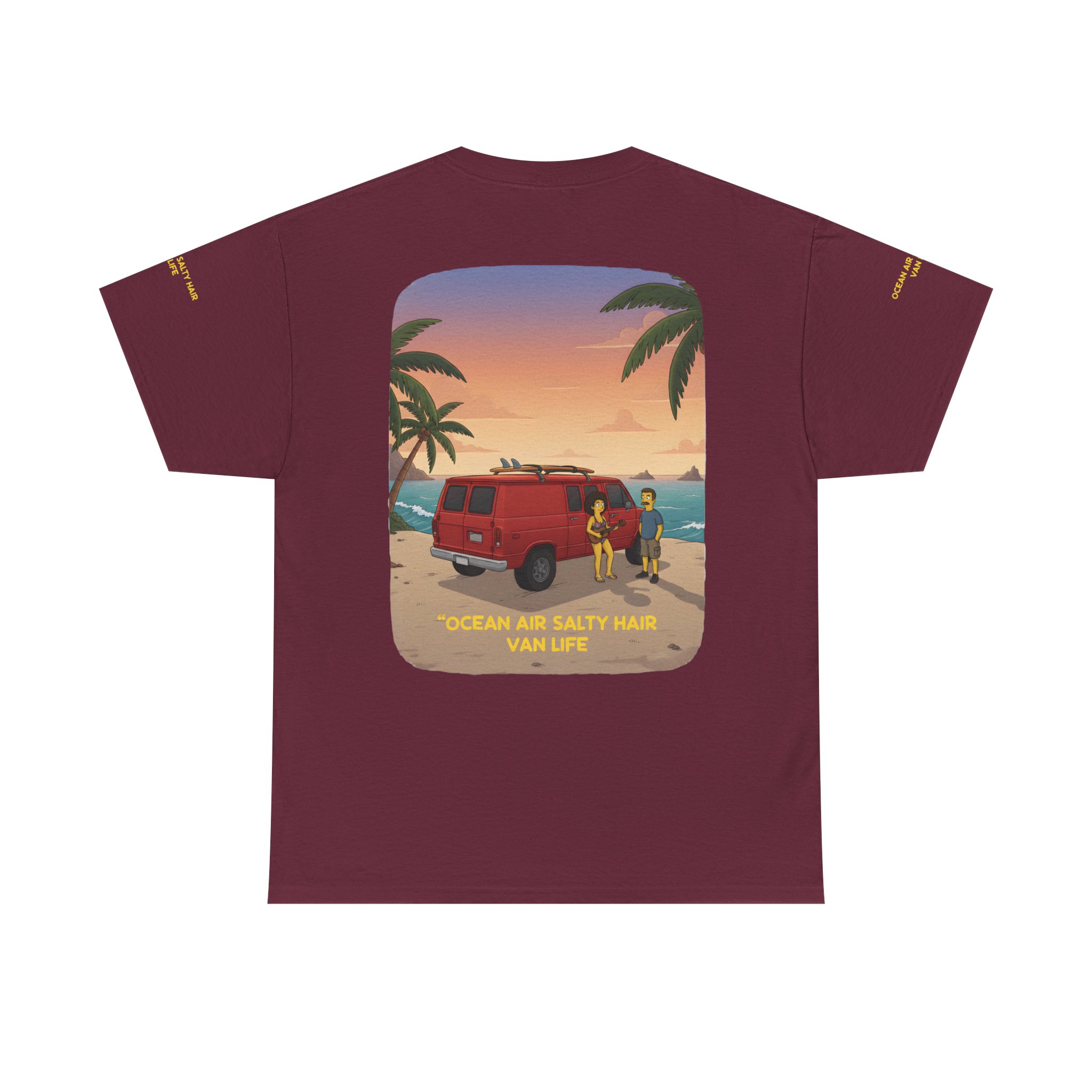 Unisex Heavy Cotton Tee — "Ocean Air Salty Hair Van Life" Design Sitcom-Line