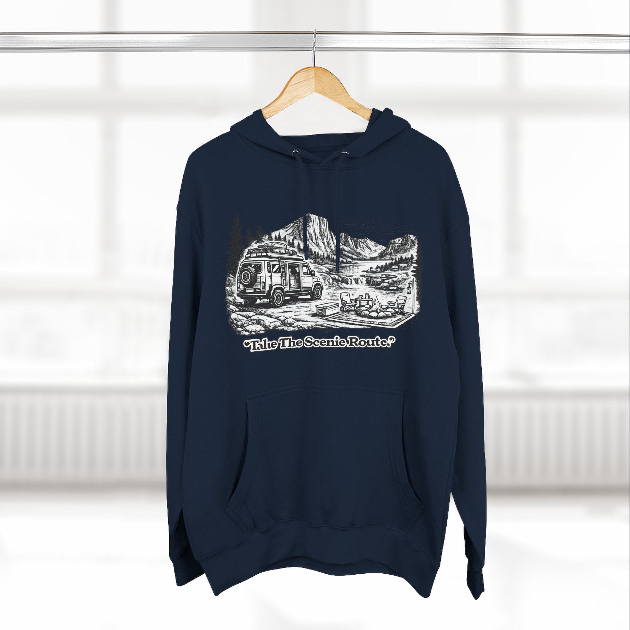 15815174391676496962_2048.jpeg Three-Panel Fleece Hoodie - "Take The Scenic Route" Design Minimal-Line