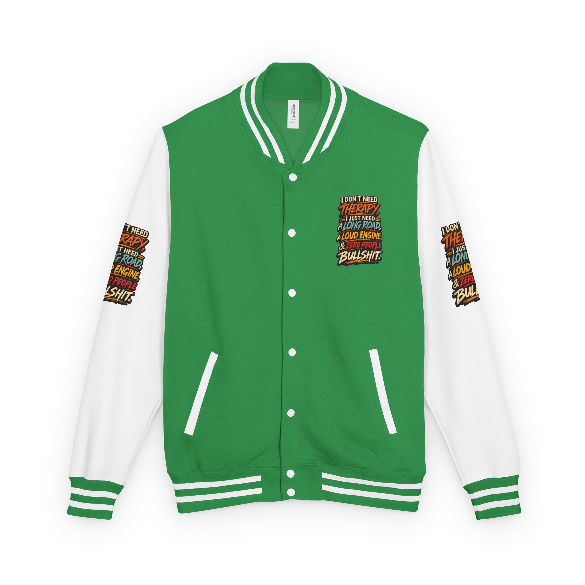 Unisex Heavyweight Letterman Jacket — "I Dont Need Therapy" Design F**K-Line